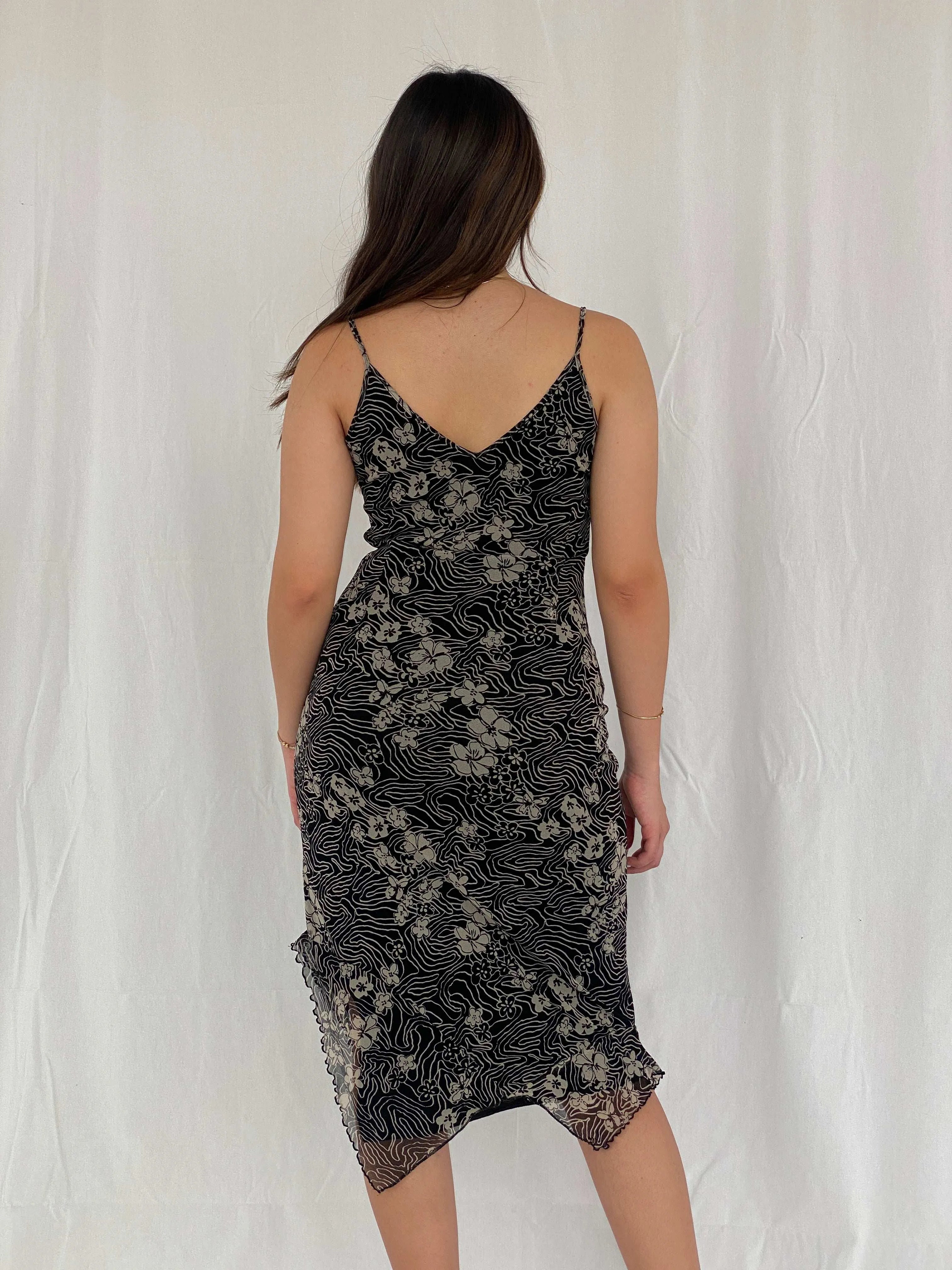 Y2K Mexx Fitted Mesh Floral Midi Dress Size S - Balagan Vintage Midi Dress 00s, 00s dress, floral, floral dress, floral print, midi dress, Rama