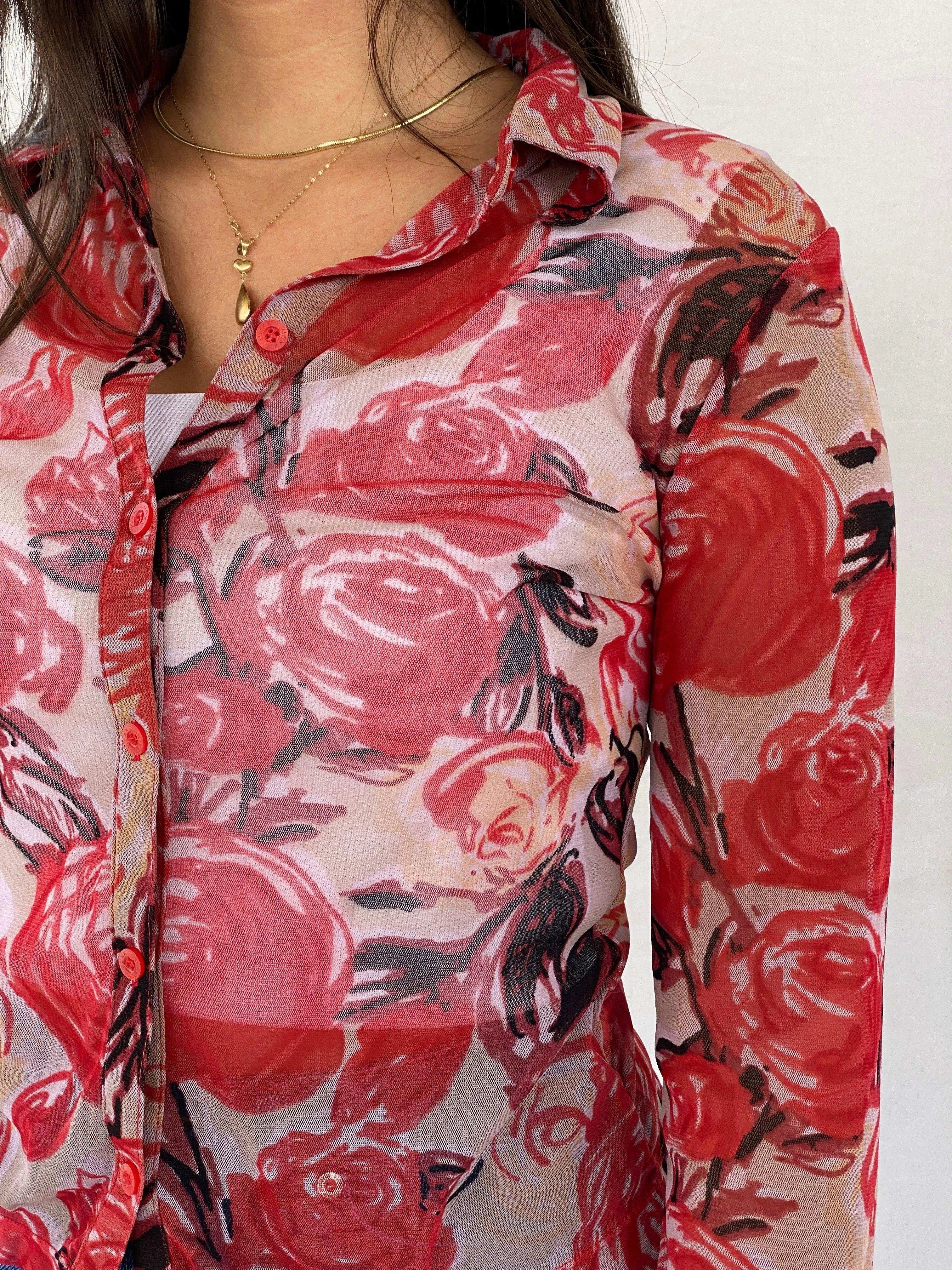 Y2K Mexx Floral Sheer Shirt - Balagan Vintage Full Sleeve Shirt 00s, 90s, Deals, full sleeve shirt, Rahmeh, Rama
