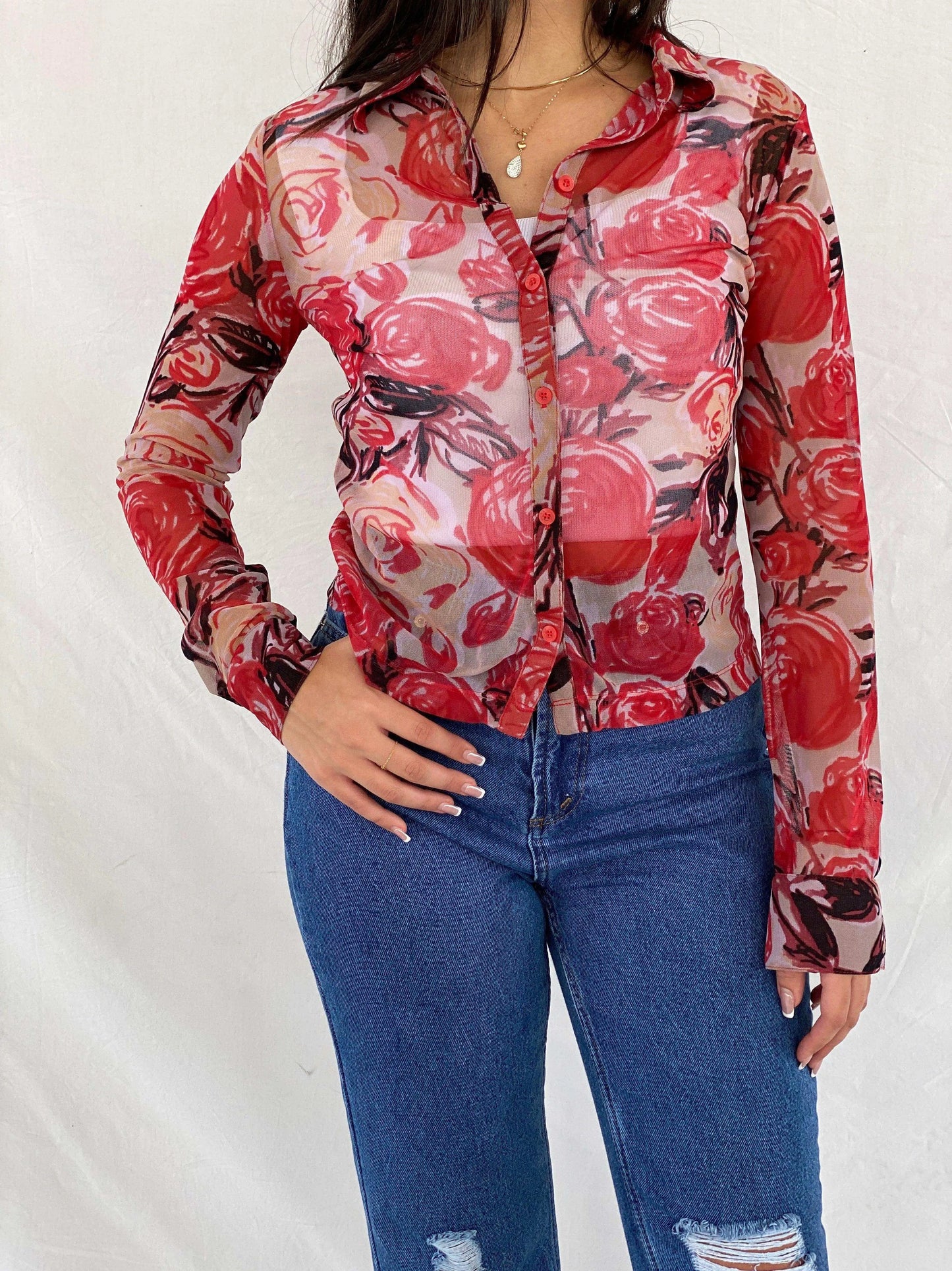 Y2K Mexx Floral Sheer Shirt - Balagan Vintage Full Sleeve Shirt 00s, 90s, Deals, full sleeve shirt, Rahmeh, Rama