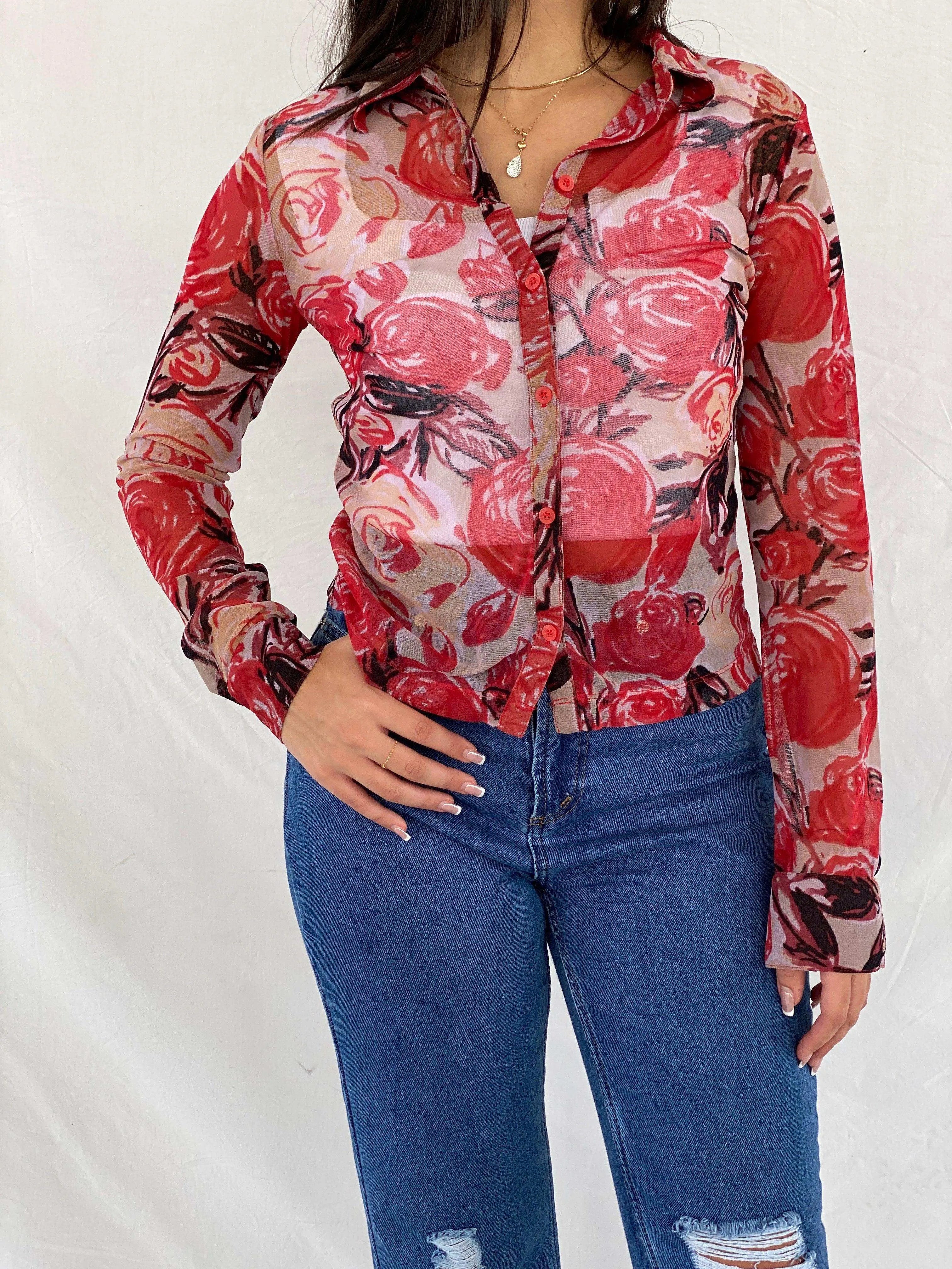 Y2K Mexx Floral Sheer Shirt - Balagan Vintage Full Sleeve Shirt 00s, 90s, Deals, full sleeve shirt, Rahmeh, Rama