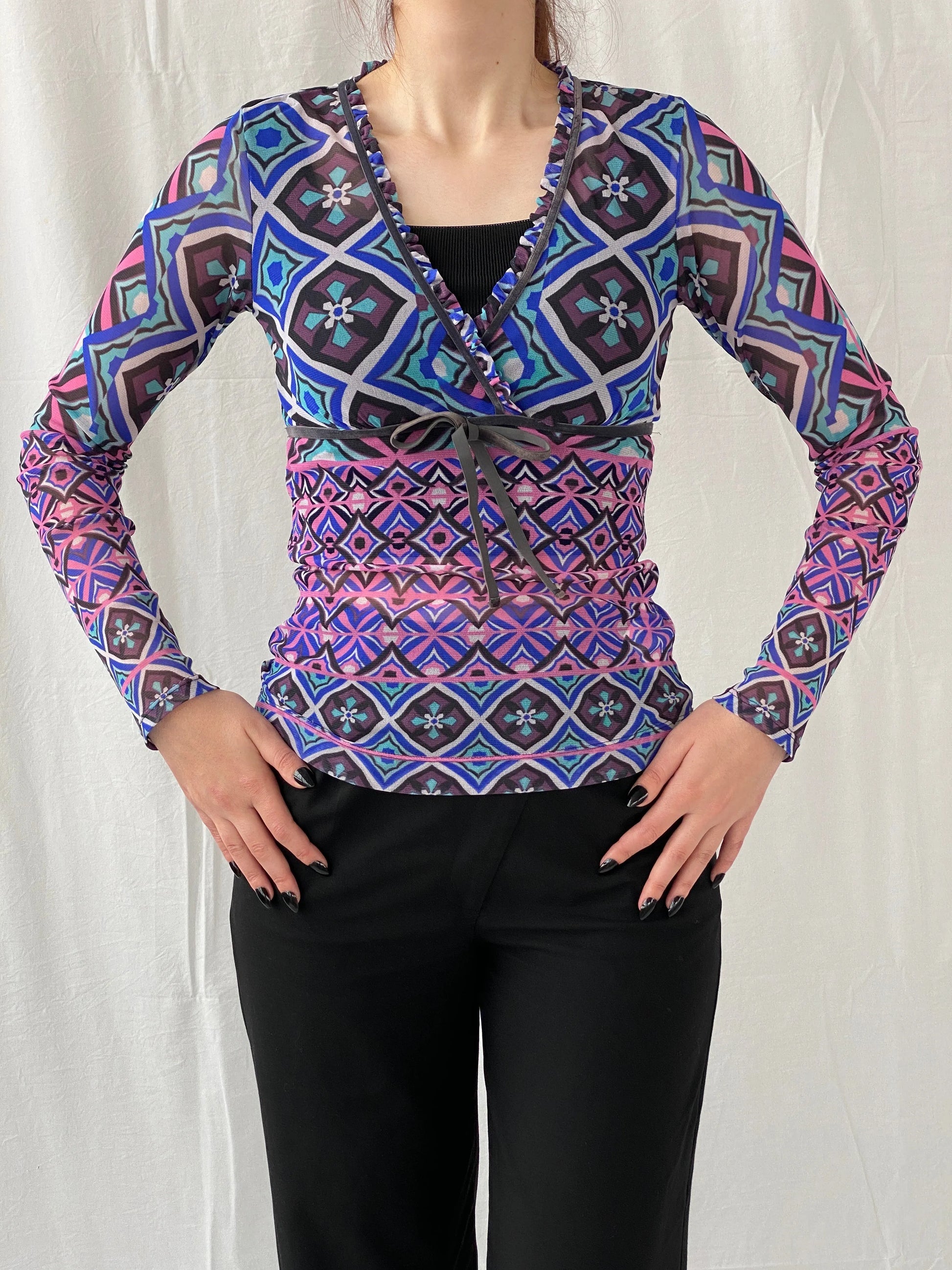 Y2K Mexx Psychedelic Mesh Full Sleeve Women’s Top - S - Balagan Vintage Full Sleeve Top 00s, Ayah, mesh top, Top, women top