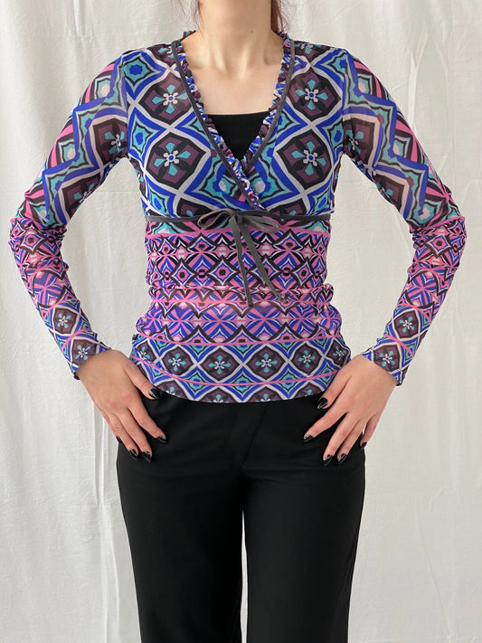 Y2K Mexx Psychedelic Mesh Full Sleeve Women’s Top - S - Balagan Vintage Full Sleeve Top 00s, Ayah, mesh top, Top, women top
