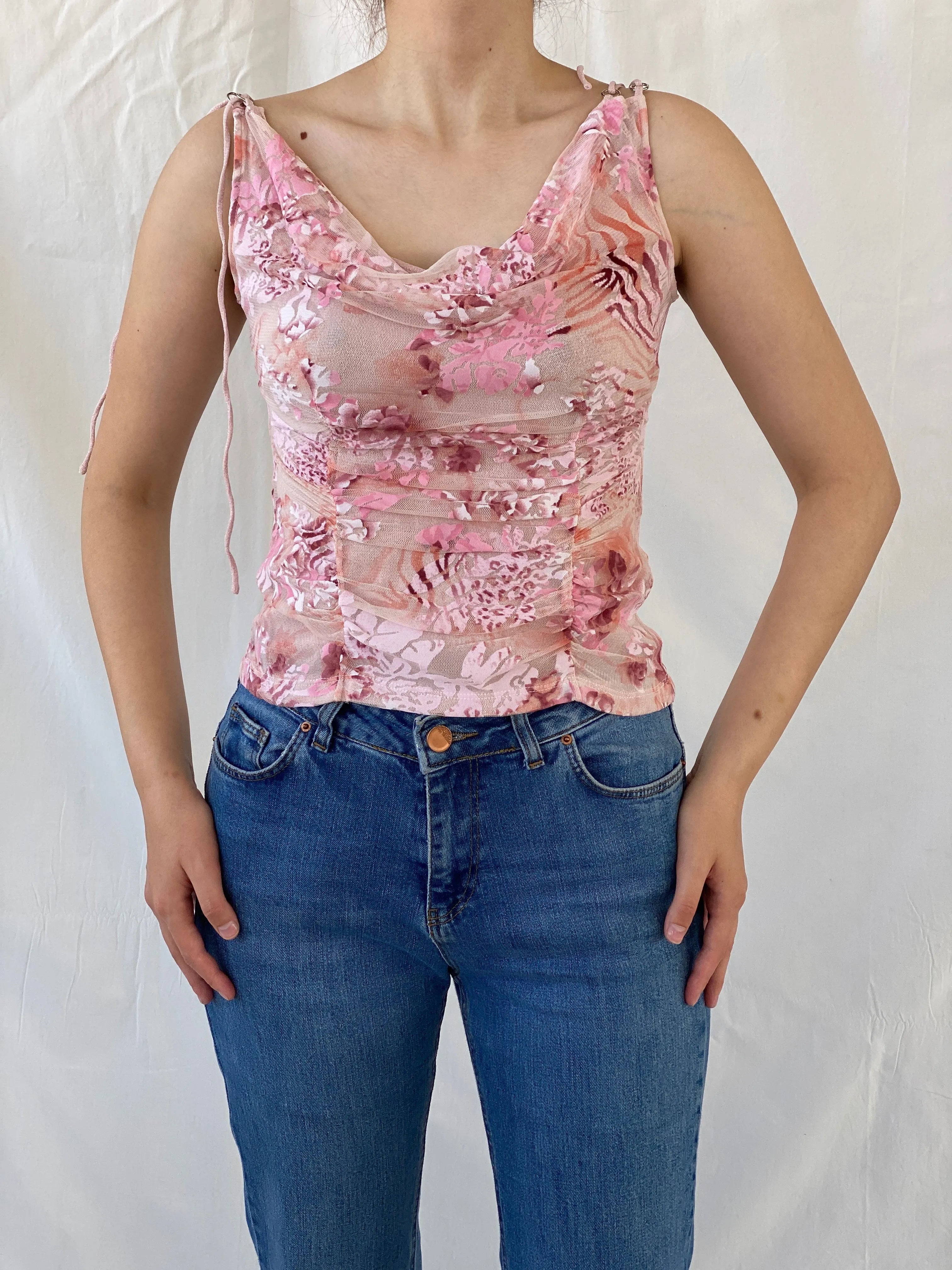 Y2K Mia Mia Fairy Pink Cowl Neck Twist Women’s Top - S - Balagan Vintage Sleeveless Top 00s, Ayah, summer, women top