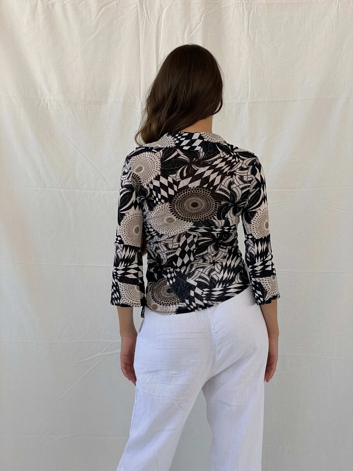 Y2K New Look Psychedelic Groovy Printed Top - M/L - Balagan Vintage Mesh Top full sleeve top, mesh, mesh top, Mira