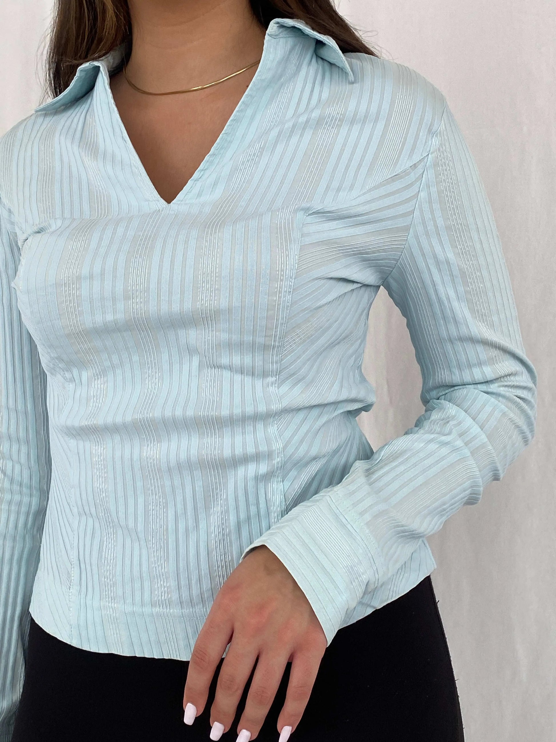 Y2K NEXT Office Core Siren Striped Shirt - Size M/L - Balagan Vintage Full Sleeve Shirt 00s, mesh, Office core, Rama, women shirt