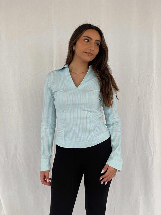 Y2K NEXT Office Core Siren Striped Shirt - Size M/L - Balagan Vintage Full Sleeve Shirt 00s, mesh, Office core, Rama, women shirt