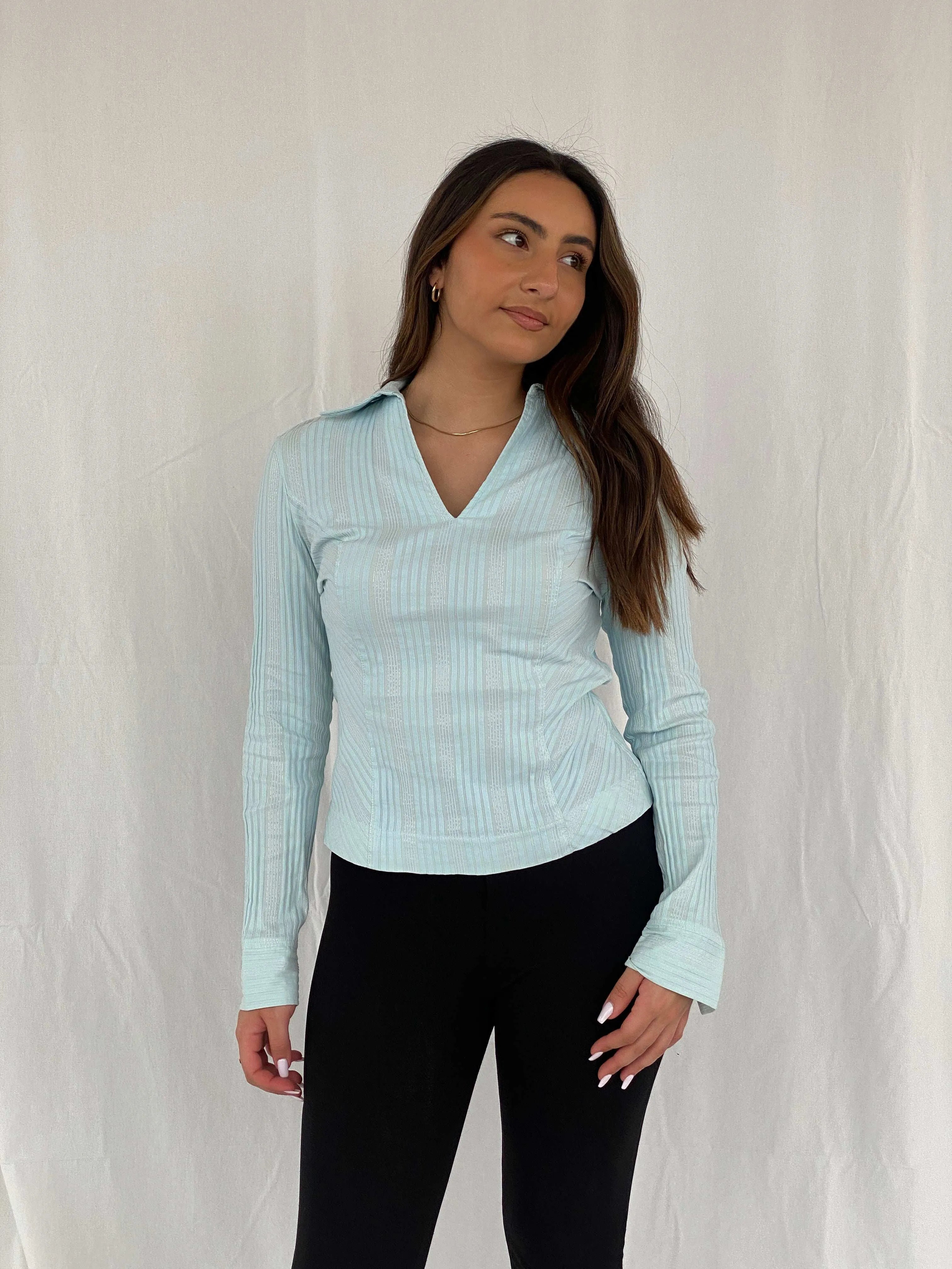 Y2K NEXT Office Core Siren Striped Shirt - Size M/L - Balagan Vintage Full Sleeve Shirt 00s, mesh, Office core, Rama, women shirt