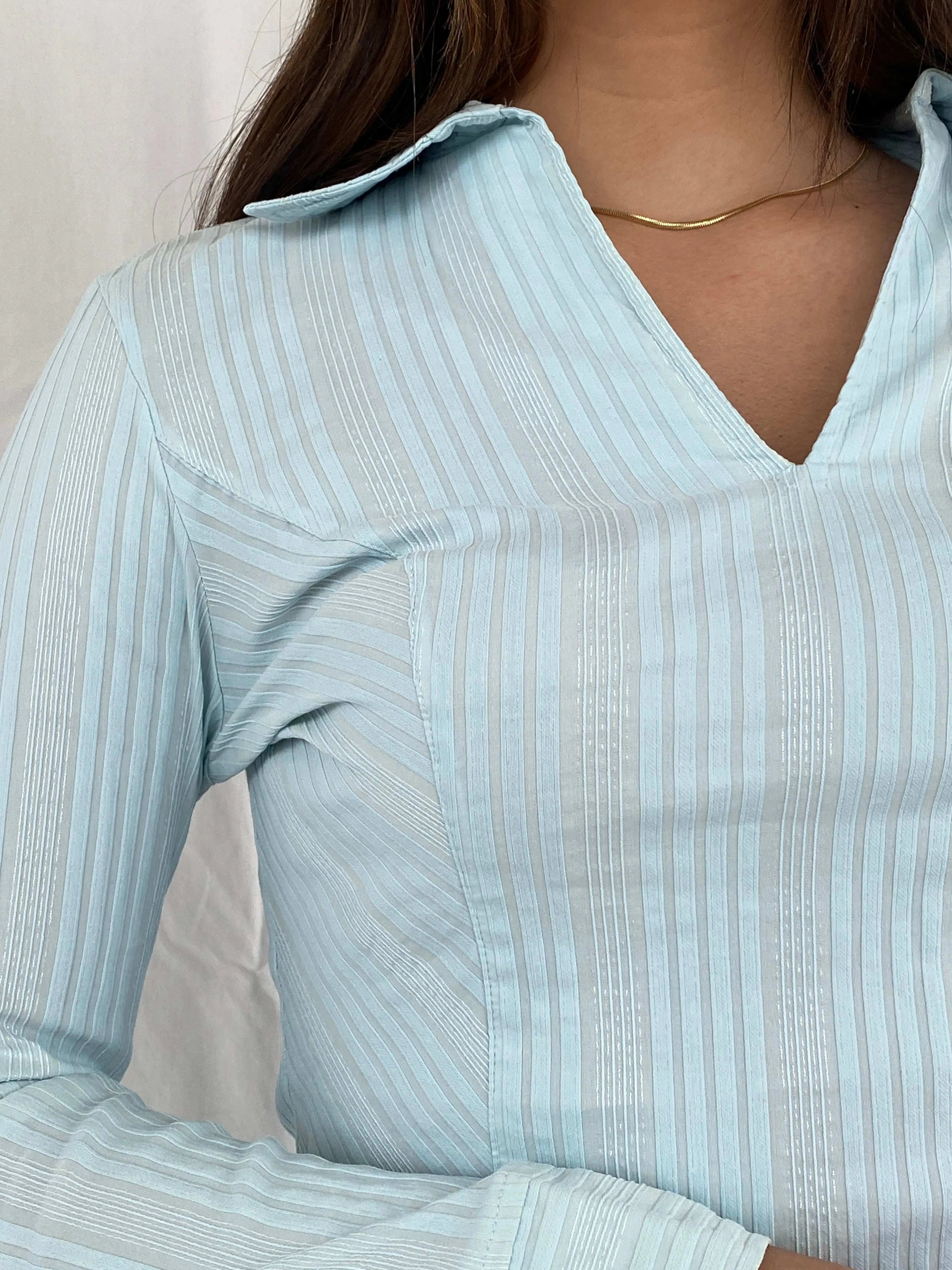 Y2K NEXT Office Core Siren Striped Shirt - Size M/L - Balagan Vintage Full Sleeve Shirt 00s, mesh, Office core, Rama, women shirt