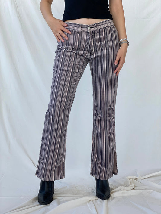 Y2K No Boundaries Striped Pink & Black Corduroy Flare Pants - 40EUR - Balagan Vintage Pants Ayah, corduroy, corduroy pants, striped, striped pants, stripes