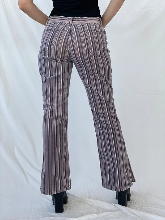 Y2K No Boundaries Striped Pink & Black Corduroy Flare Pants - 40EUR - Balagan Vintage Pants Ayah, corduroy, corduroy pants, striped, striped pants, stripes