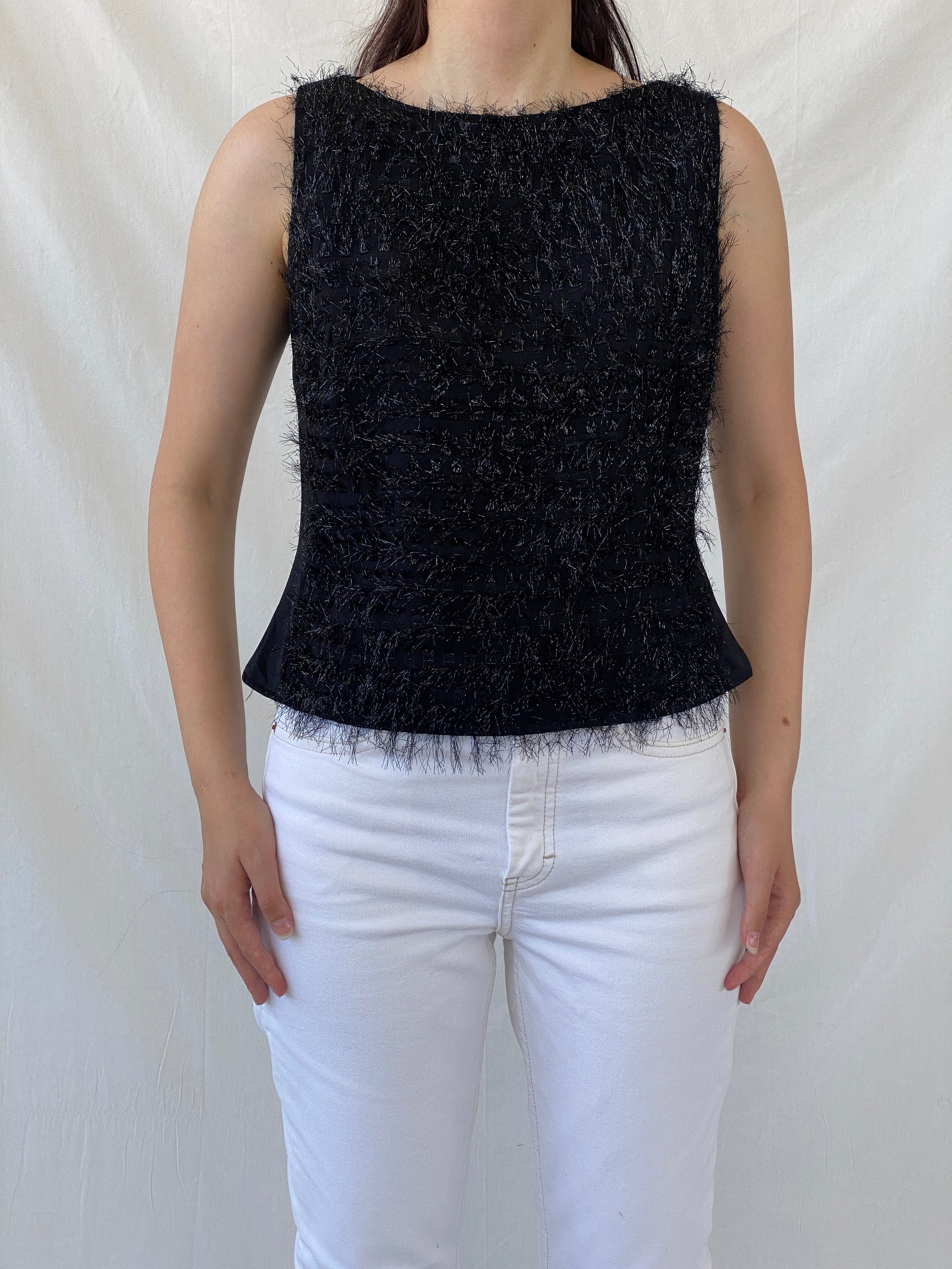 Y2K Nudiir Current Air Textured Black Sleeveless Party Sparkle Top - M - Balagan Vintage Sleeveless Top 00s, Ayah, Cami, NEW IN, summer, women top