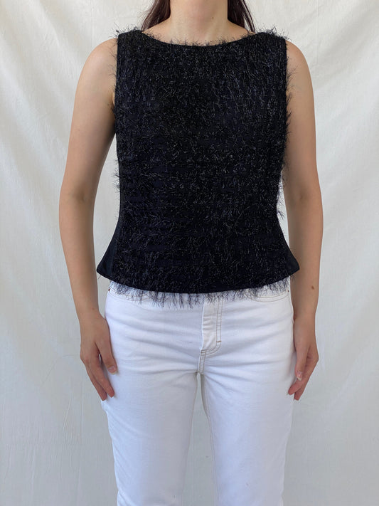 Y2K Nudiir Current Air Textured Black Sleeveless Party Sparkle Top - M - Balagan Vintage Sleeveless Top 00s, Ayah, Cami, NEW IN, summer, women top