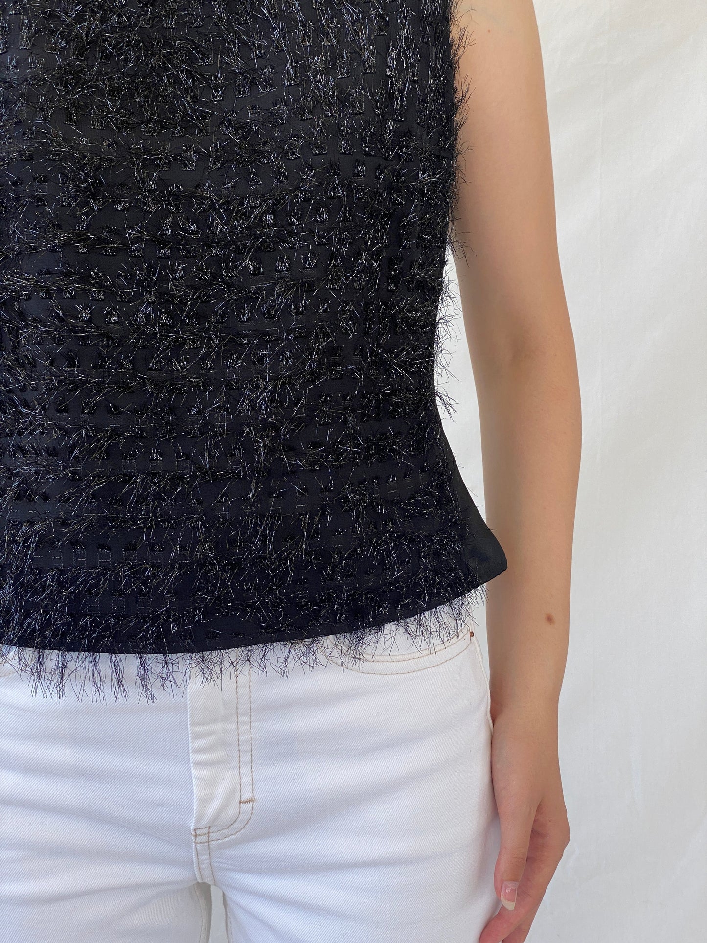 Y2K Nudiir Current Air Textured Black Sleeveless Party Sparkle Top - M - Balagan Vintage Sleeveless Top 00s, Ayah, Cami, NEW IN, summer, women top