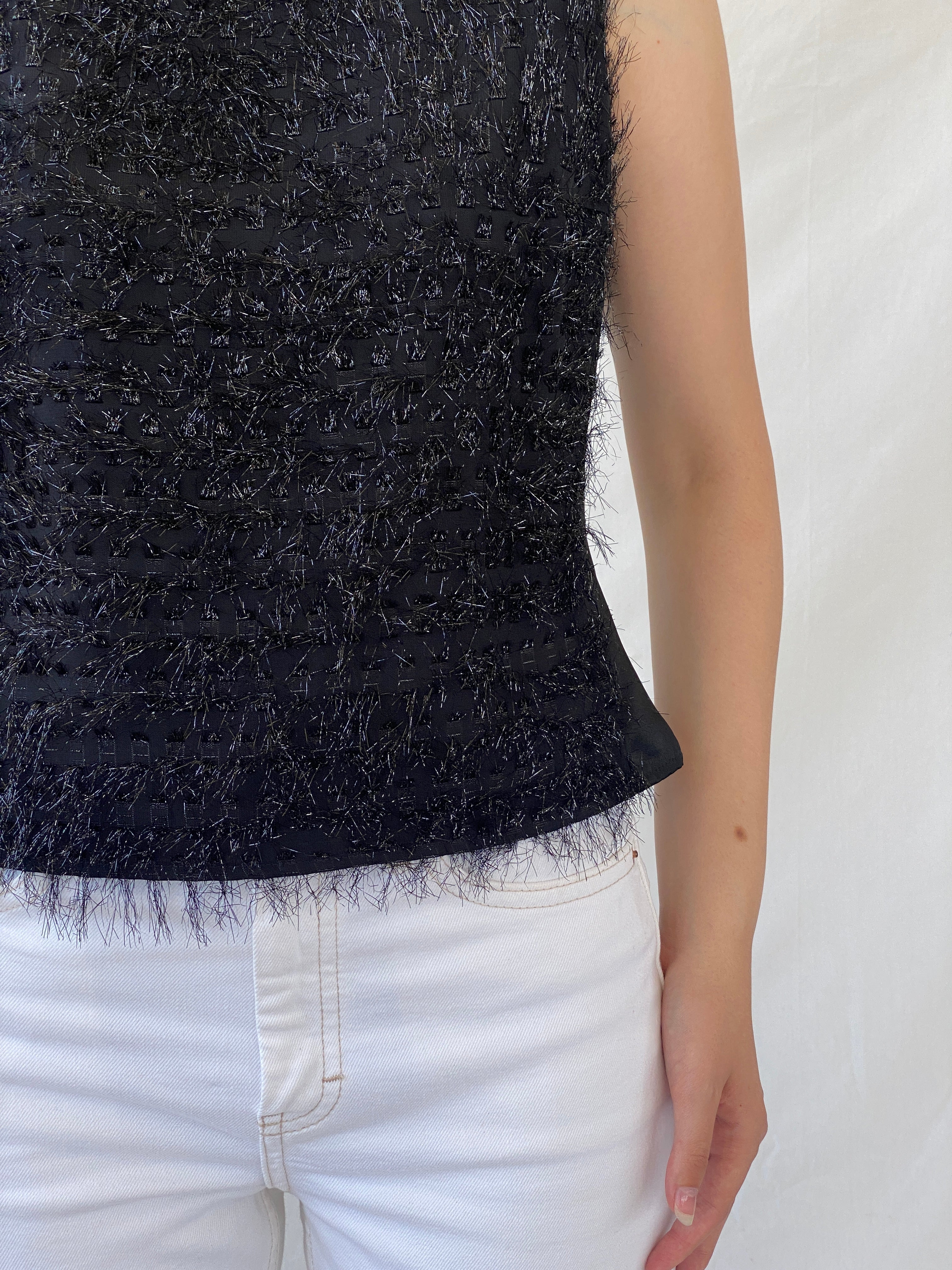 Y2K Nudiir Current Air Textured Black Sleeveless Party Sparkle Top - M - Balagan Vintage Sleeveless Top 00s, Ayah, Cami, NEW IN, summer, women top