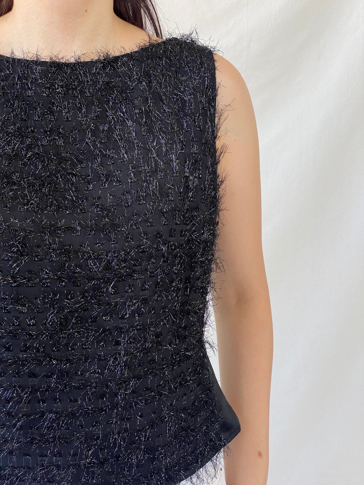 Y2K Nudiir Current Air Textured Black Sleeveless Party Sparkle Top - M - Balagan Vintage Sleeveless Top 00s, Ayah, Cami, NEW IN, summer, women top