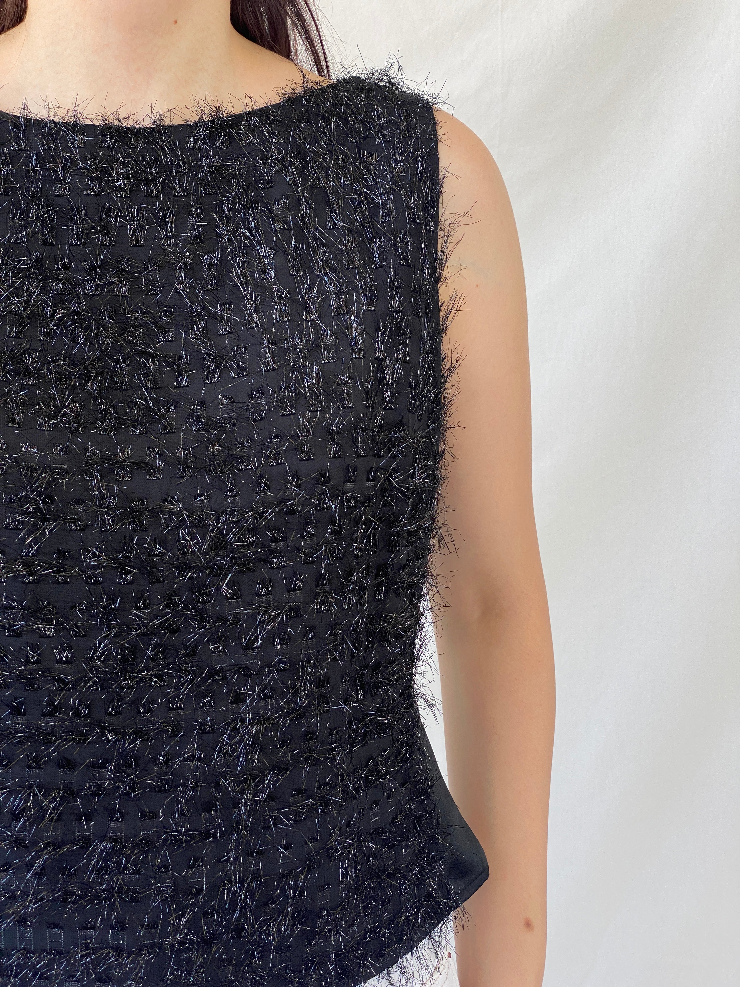 Y2K Nudiir Current Air Textured Black Sleeveless Party Sparkle Top - M - Balagan Vintage Sleeveless Top 00s, Ayah, Cami, NEW IN, summer, women top