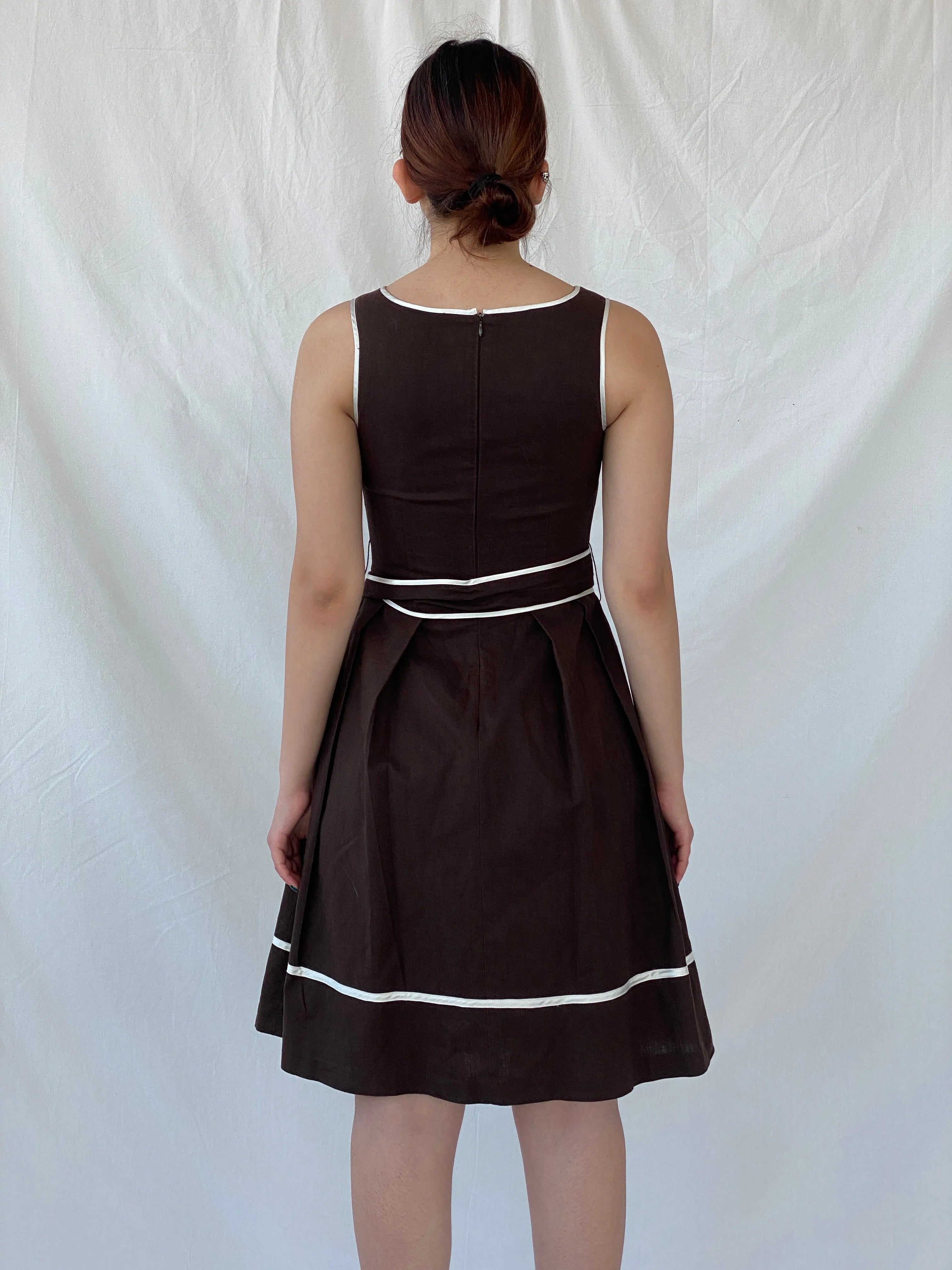 Y2K Orsay Chocolate Brown Tank Midi Sleeveless Dress with Waist Tie - S - Balagan Vintage Midi Dress Ayah, consignment, dress, midi dress, Tasnim