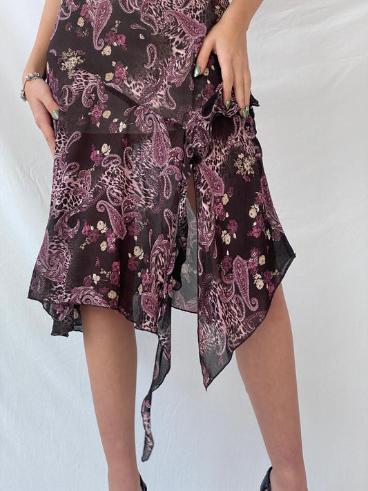 Y2K Orsay Fairy Paisley Print Midi Grunge Asymmetric Hem Dress - S - Balagan Vintage Midi Dress 00s dress, 90s dress, dress, midi dress, Syntia, vintage dress, Wedding Guest