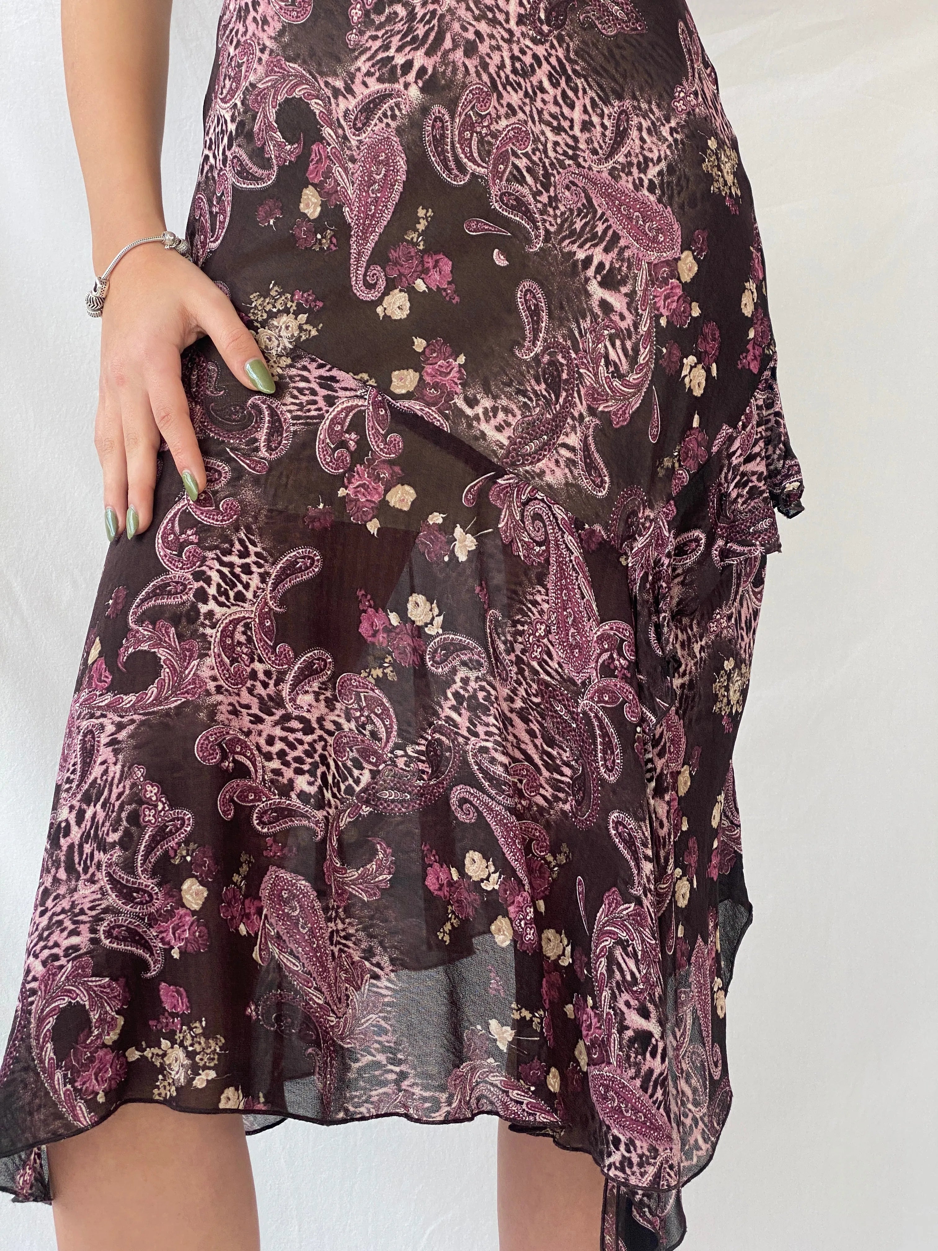 Y2K Orsay Fairy Paisley Print Midi Grunge Asymmetric Hem Dress - S - Balagan Vintage Midi Dress 00s dress, 90s dress, dress, midi dress, Syntia, vintage dress, Wedding Guest