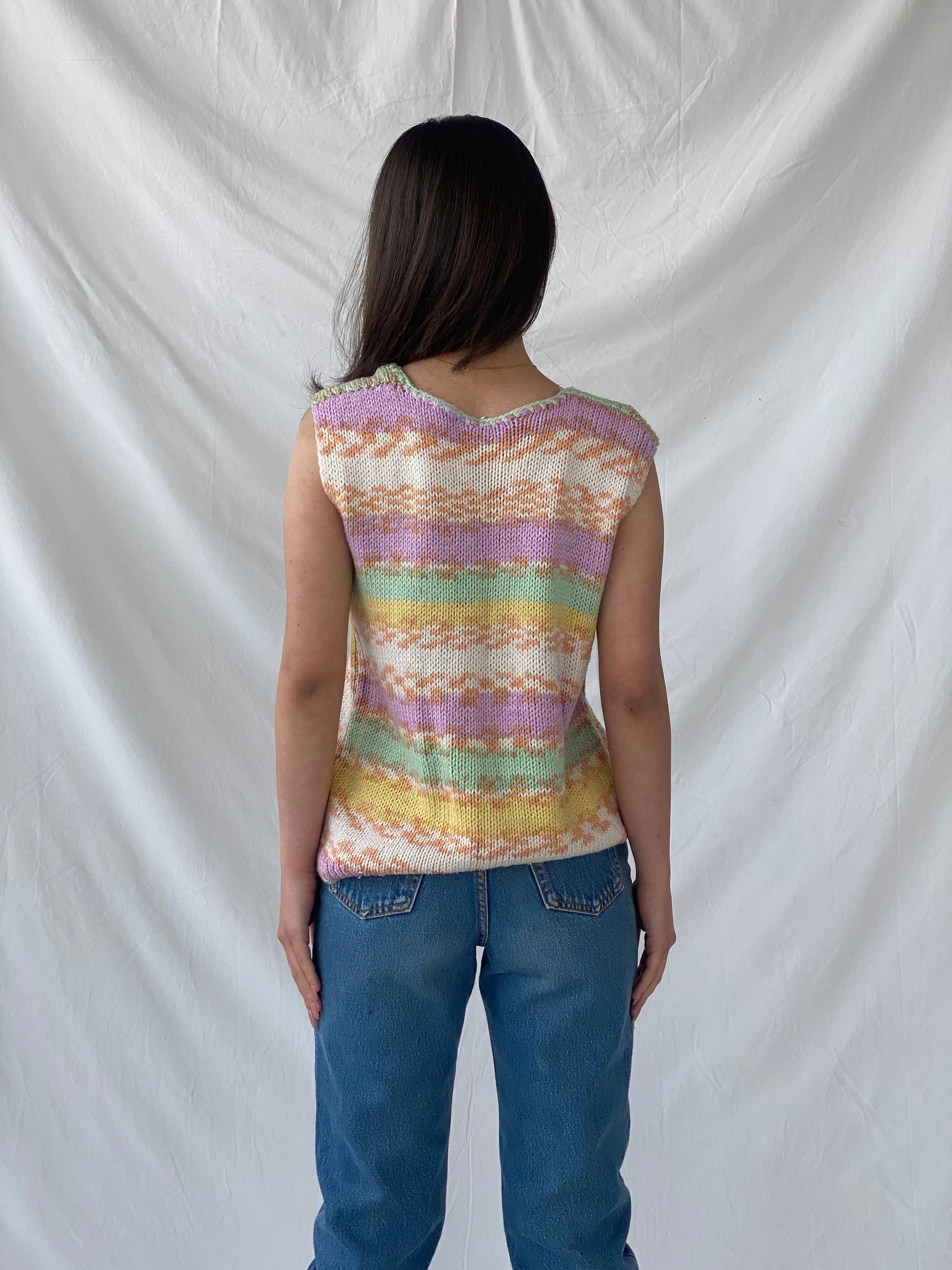 Y2K Pastel Colored Button Up Knitted Vest - M - Balagan Vintage Sleeveless Top 90s, Christine, knit, knitted, knitted vest, Top, winter, women top