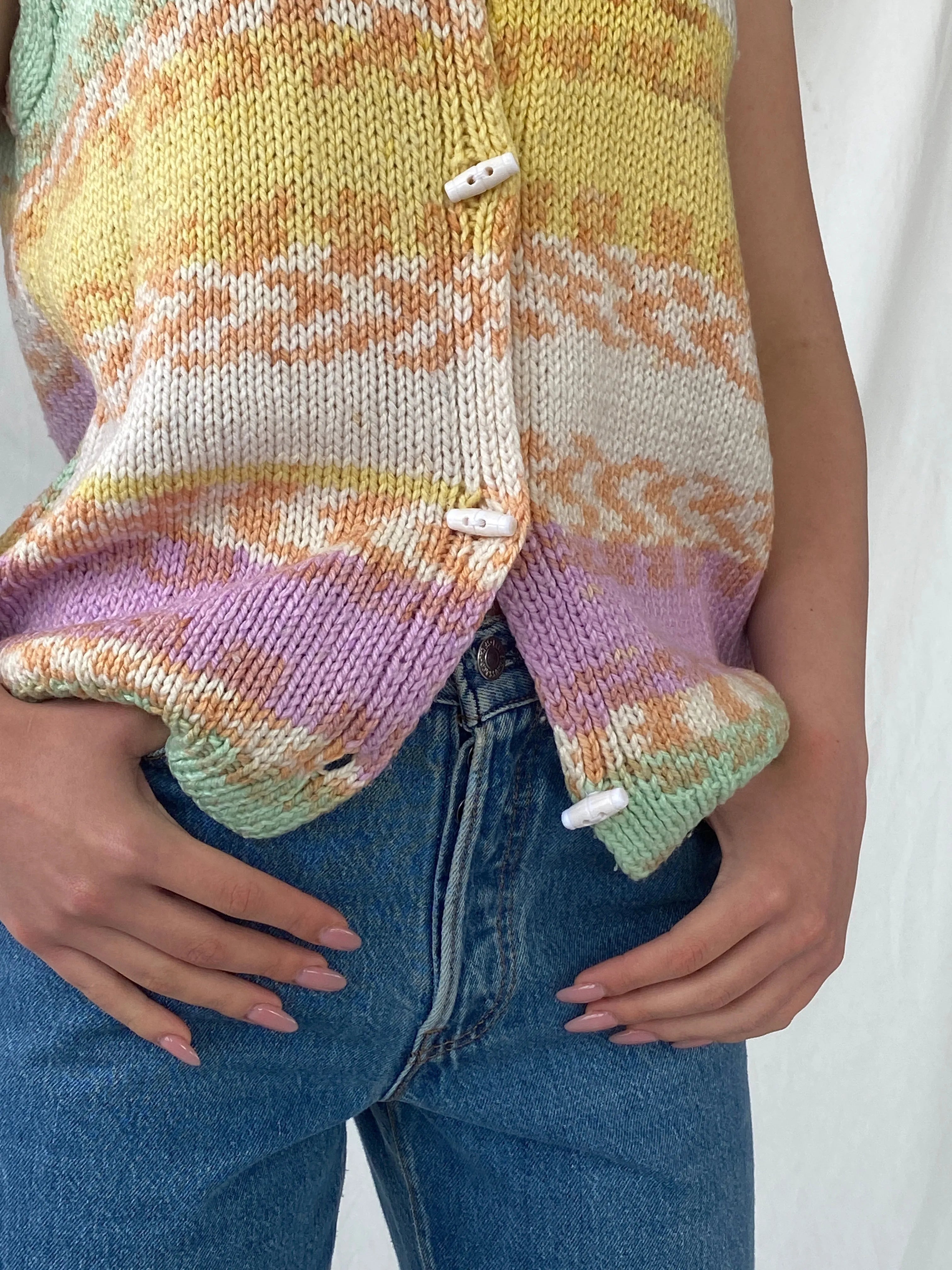 Y2K Pastel Colored Button Up Knitted Vest - M - Balagan Vintage Sleeveless Top 90s, Christine, knit, knitted, knitted vest, Top, winter, women top