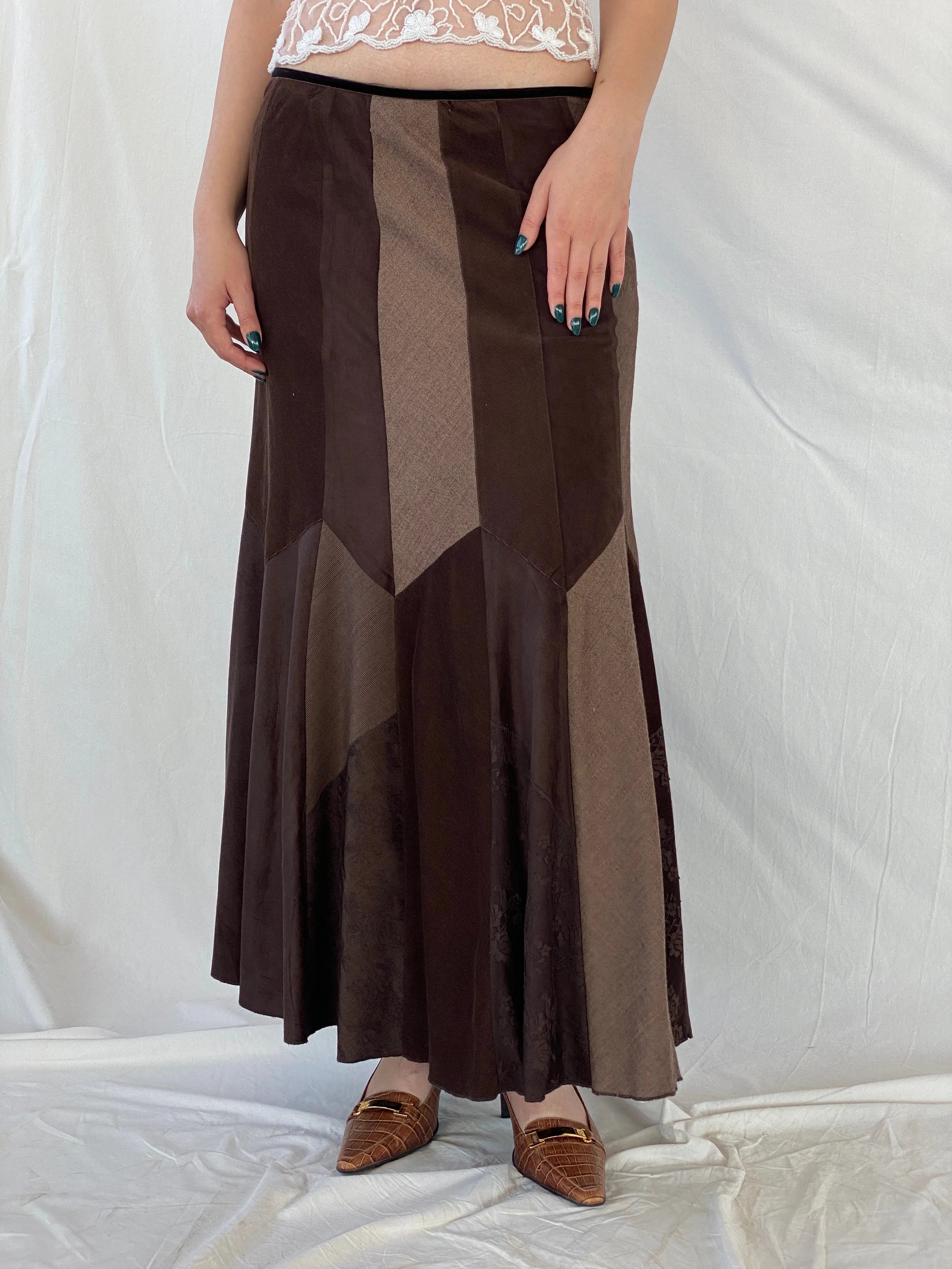 Y2K Per Una Patchwork Brown Cord Velvet Maxi Skirt - L - Balagan Vintage Maxi Skirt 00s, Ayah, corduroy, maxi skirt, patchwork, skirt, winter, women skirt