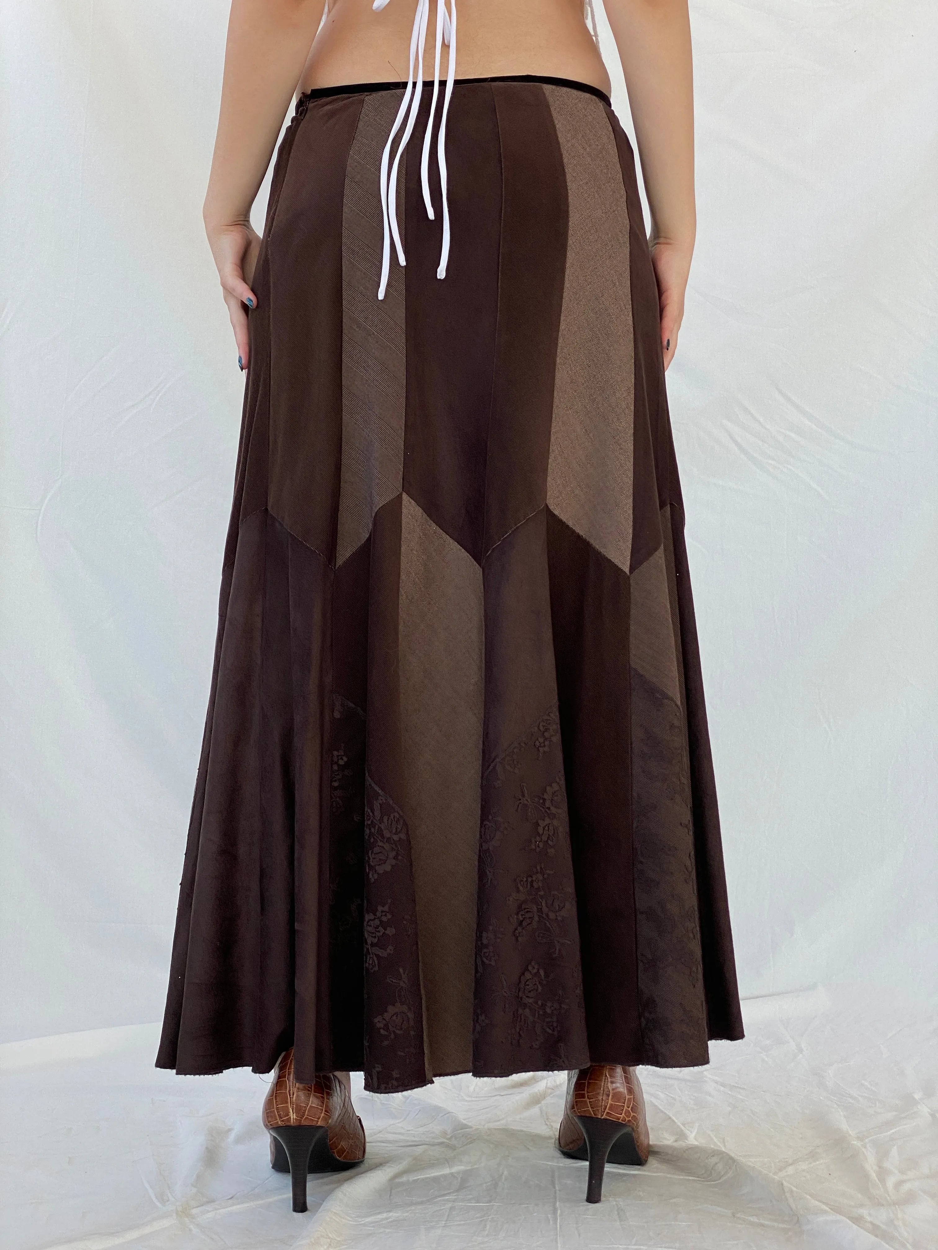 Y2K Per Una Patchwork Brown Cord Velvet Maxi Skirt - L - Balagan Vintage Maxi Skirt 00s, Ayah, corduroy, maxi skirt, patchwork, skirt, winter, women skirt
