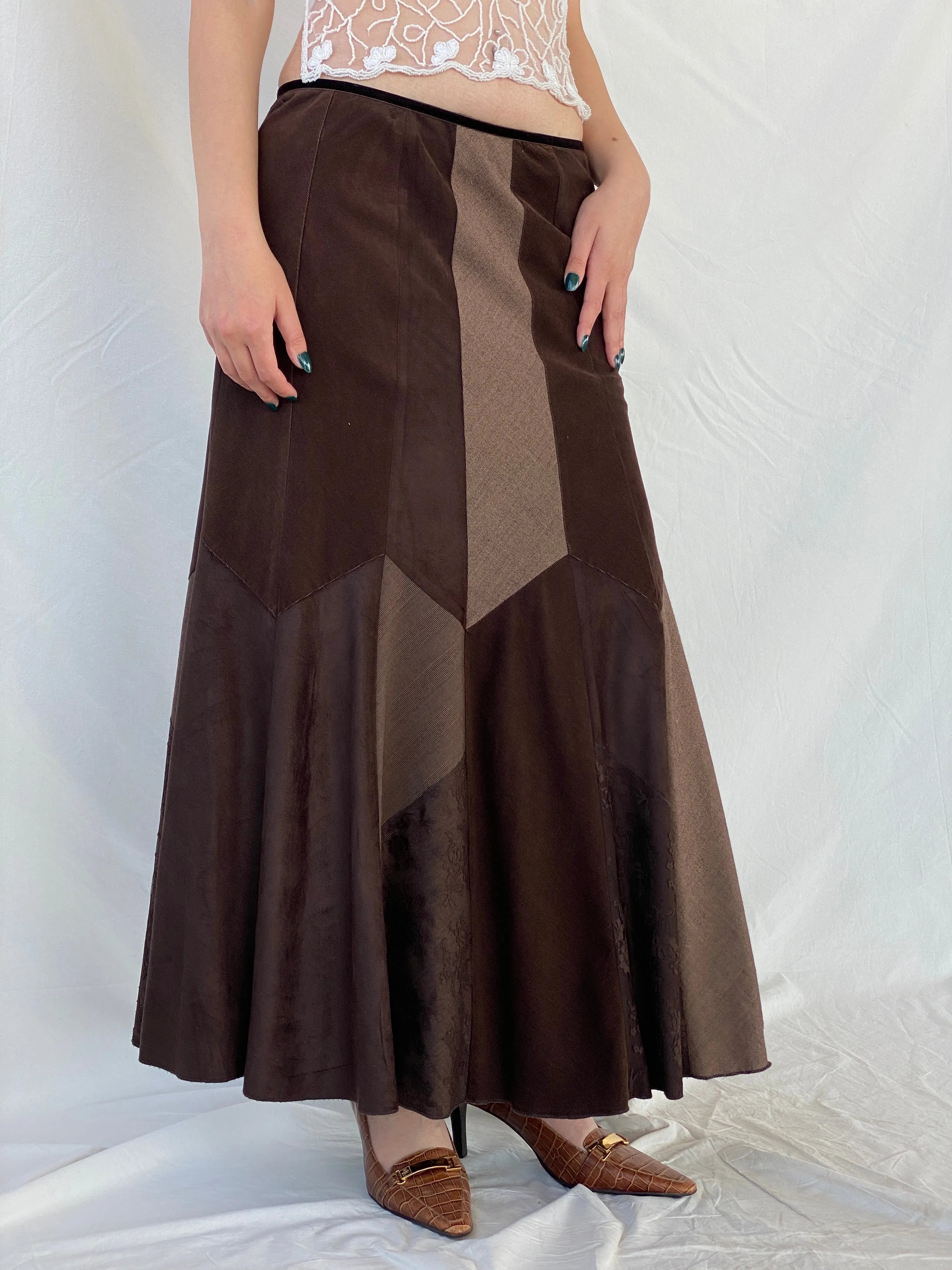 Y2K Per Una Patchwork Brown Cord Velvet Maxi Skirt - L - Balagan Vintage Maxi Skirt 00s, Ayah, corduroy, maxi skirt, patchwork, skirt, winter, women skirt
