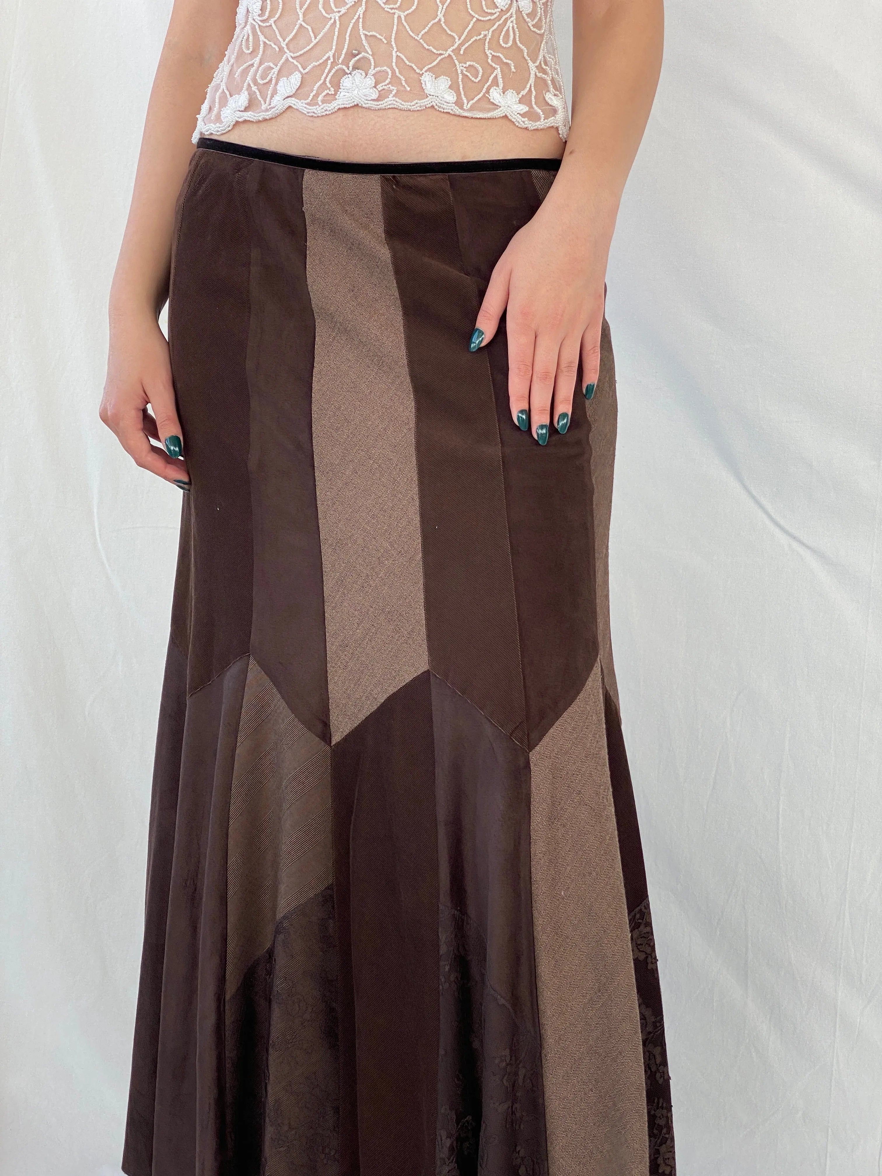 Y2K Per Una Patchwork Brown Cord Velvet Maxi Skirt - L - Balagan Vintage Maxi Skirt 00s, Ayah, corduroy, maxi skirt, patchwork, skirt, winter, women skirt