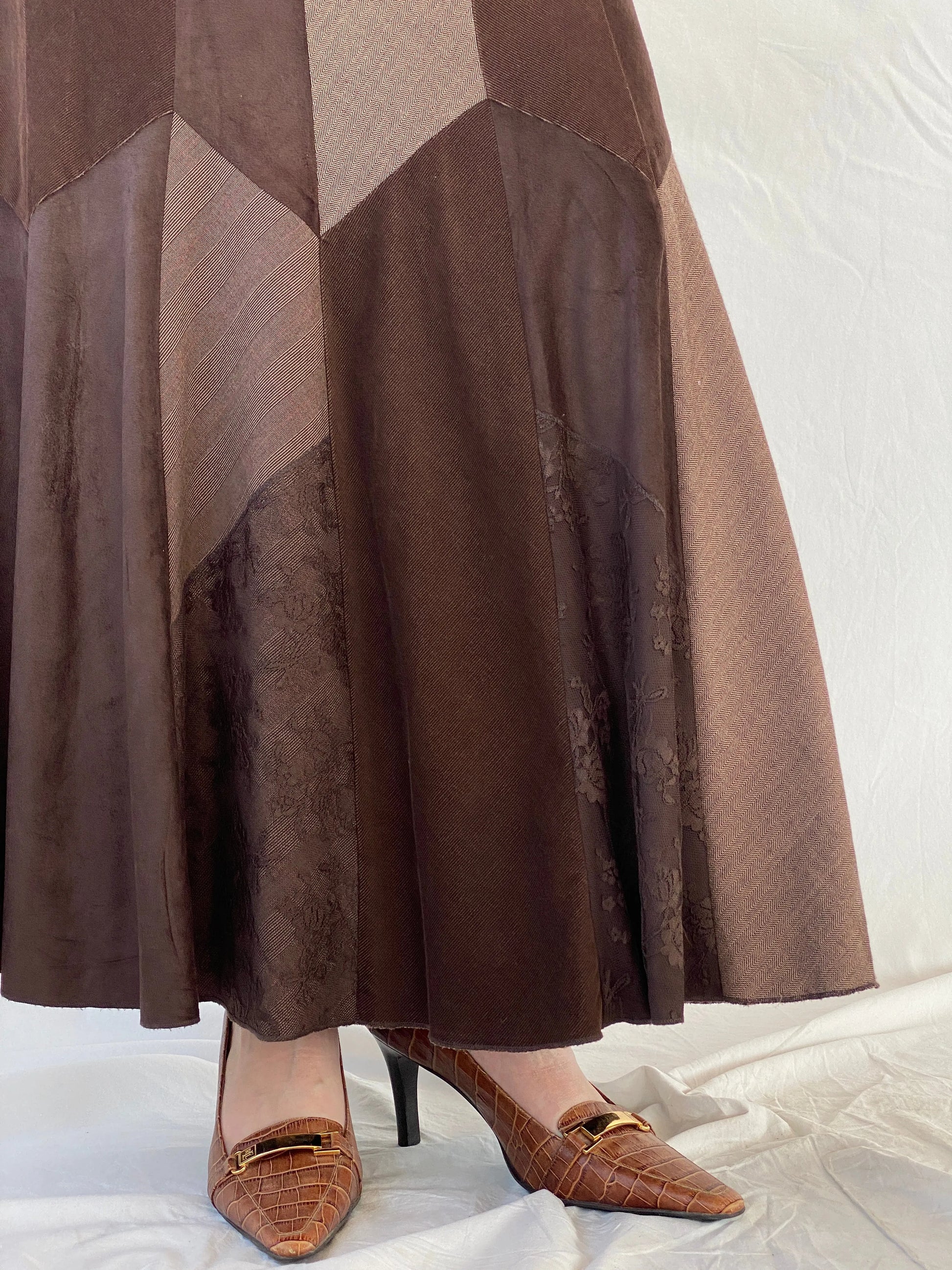 Y2K Per Una Patchwork Brown Cord Velvet Maxi Skirt - L - Balagan Vintage Maxi Skirt 00s, Ayah, corduroy, maxi skirt, patchwork, skirt, winter, women skirt
