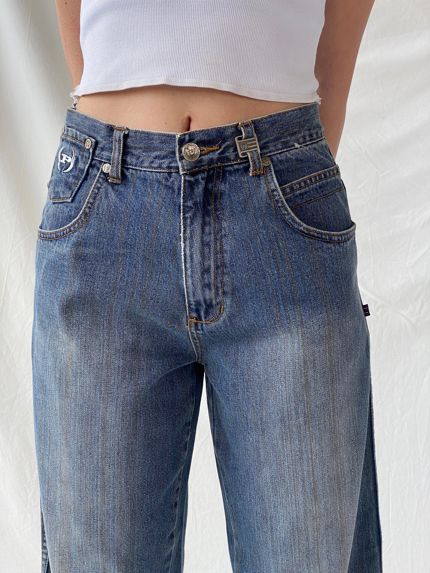 Y2K Phat Farm P Denim Wide Leg Women’s Striped Jeans - 34EUR - Balagan Vintage Jeans 90s, Christine, denim, high waisted jeans, jeans, vintage jeans, women jeans