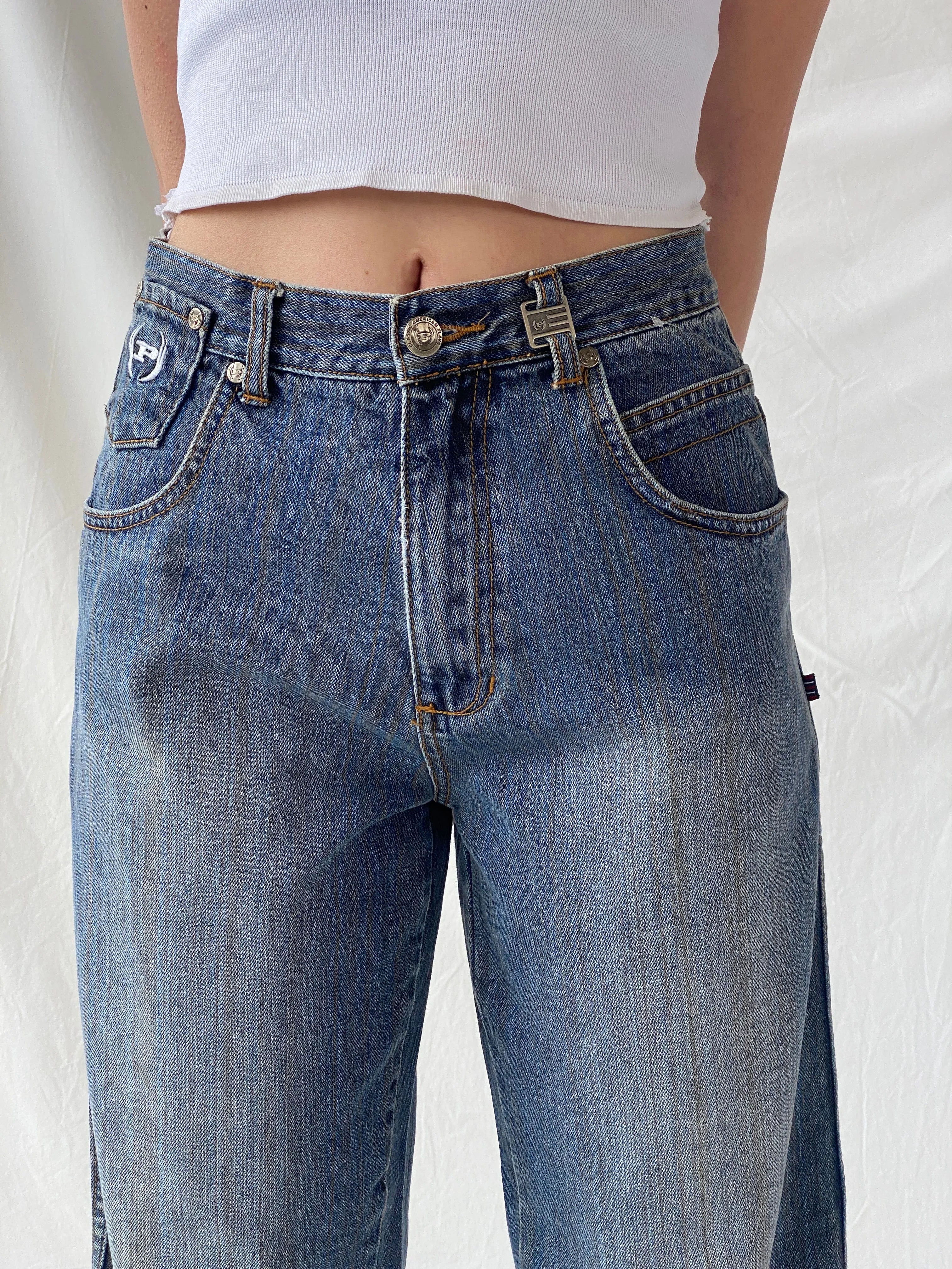 Y2K Phat Farm P Denim Wide Leg Women’s Striped Jeans - 34EUR - Balagan Vintage Jeans 90s, Christine, denim, high waisted jeans, jeans, vintage jeans, women jeans