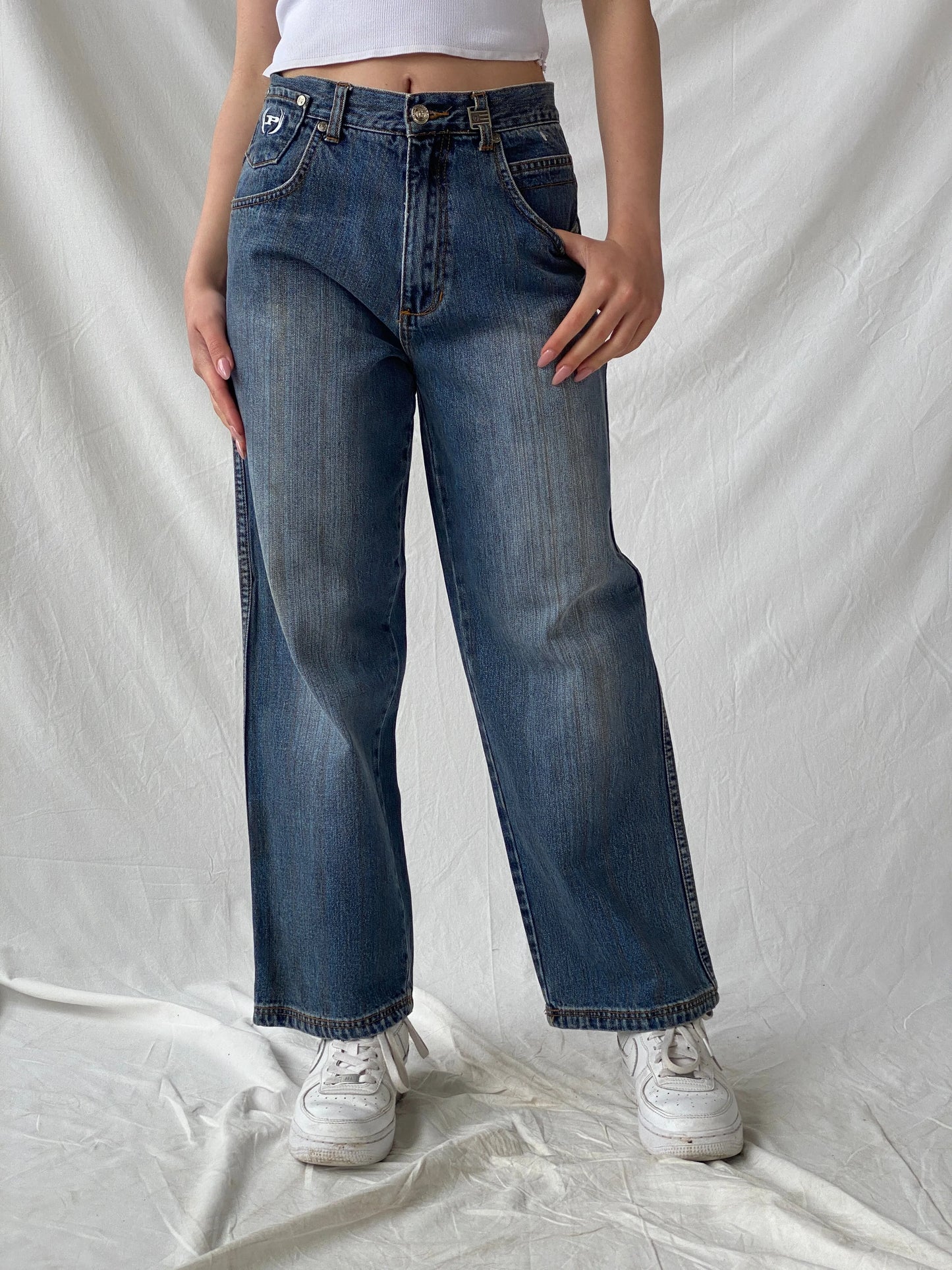 Y2K Phat Farm P Denim Wide Leg Women’s Striped Jeans - 34EUR - Balagan Vintage Jeans 90s, Christine, denim, high waisted jeans, jeans, vintage jeans, women jeans