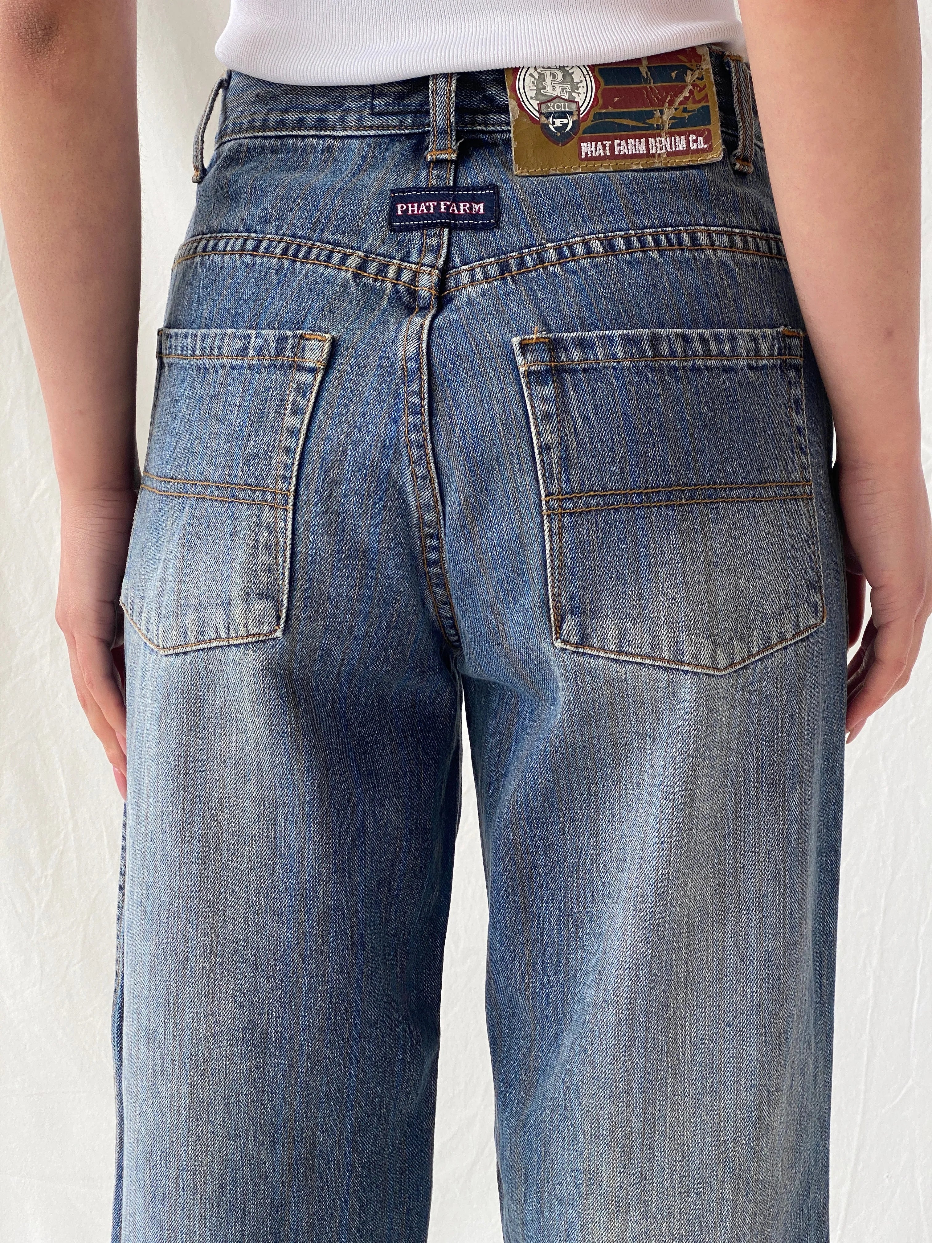 Y2K Phat Farm P Denim Wide Leg Women’s Striped Jeans - 34EUR - Balagan Vintage Jeans 90s, Christine, denim, high waisted jeans, jeans, vintage jeans, women jeans