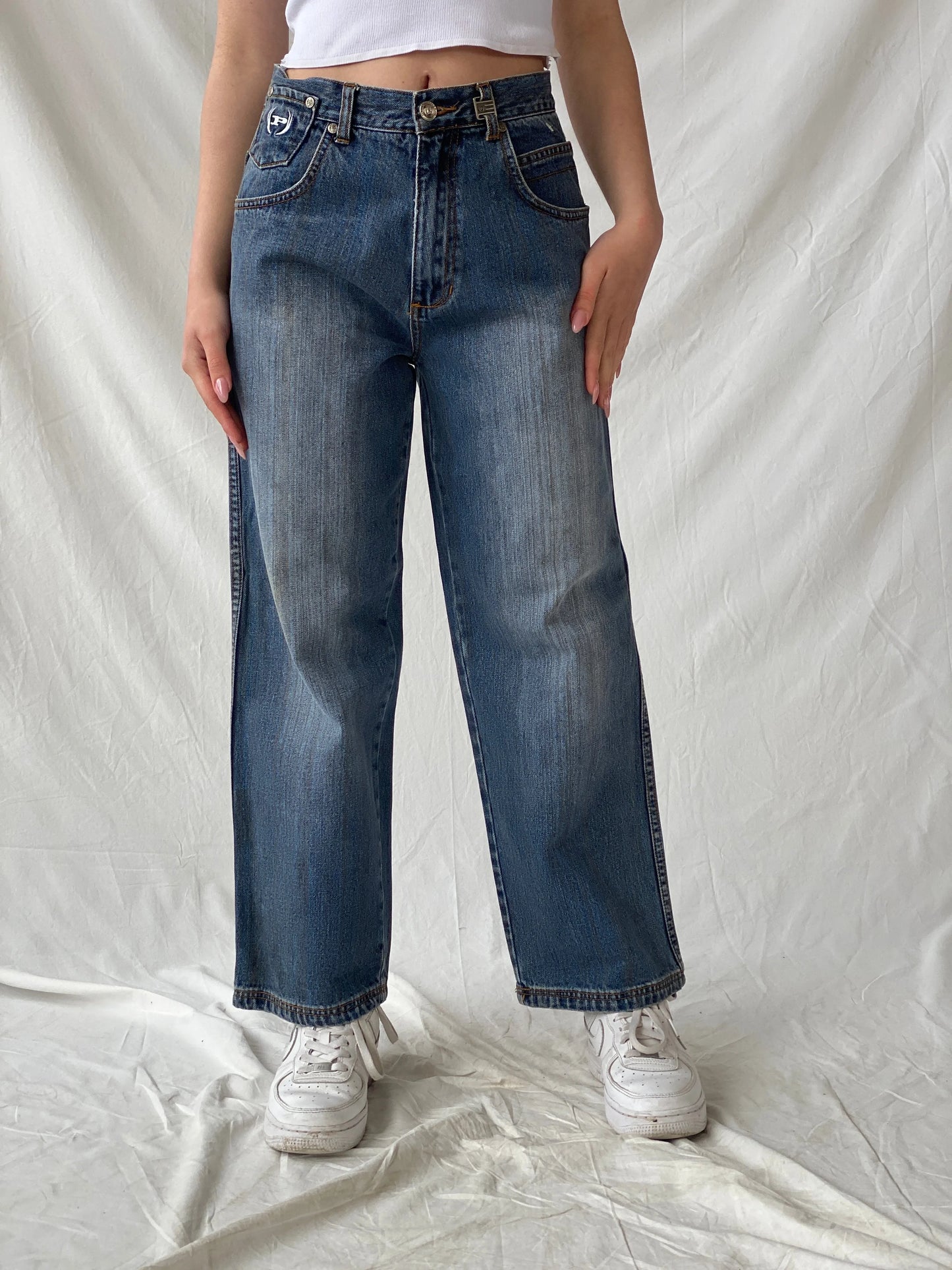 Y2K Phat Farm P Denim Wide Leg Women’s Striped Jeans - 34EUR - Balagan Vintage Jeans 90s, Christine, denim, high waisted jeans, jeans, vintage jeans, women jeans