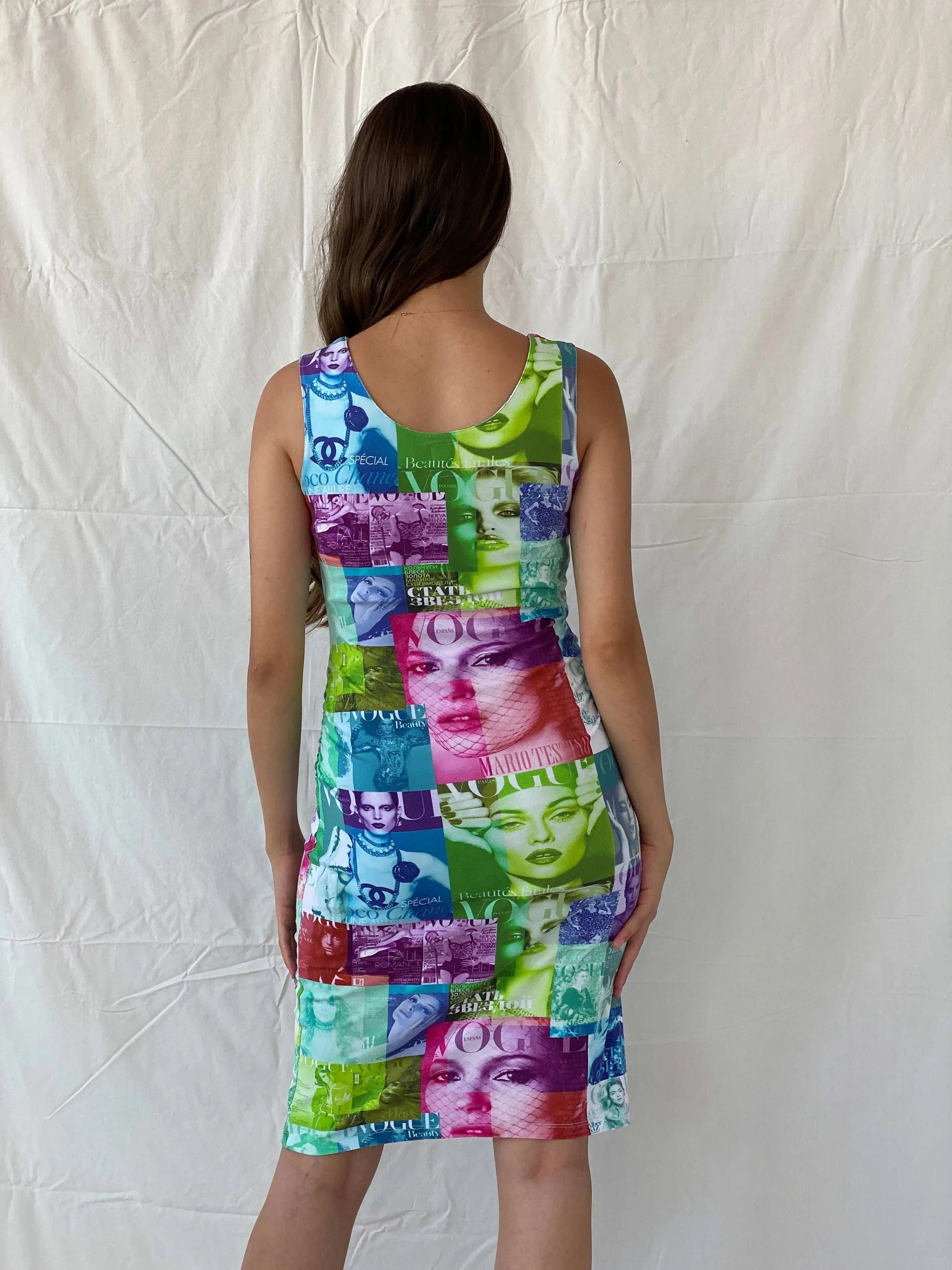Y2K PMD Vogue Cover Graphic Bodycon Midi Dress - S - Balagan Vintage Midi Dress 00s, 90s, Deals, midi dress, Mira