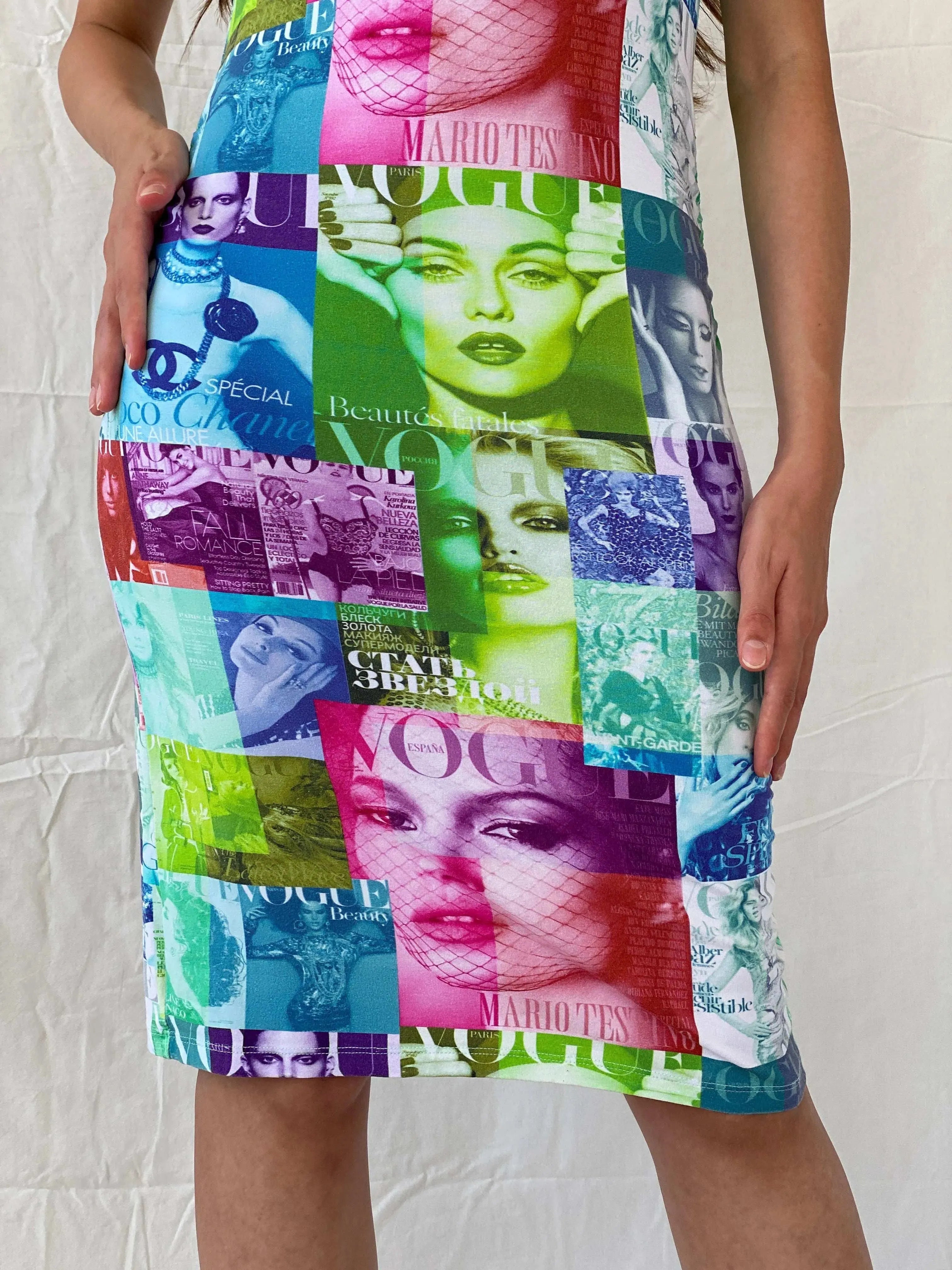 Y2K PMD Vogue Cover Graphic Bodycon Midi Dress - S - Balagan Vintage Midi Dress 00s, 90s, Deals, midi dress, Mira