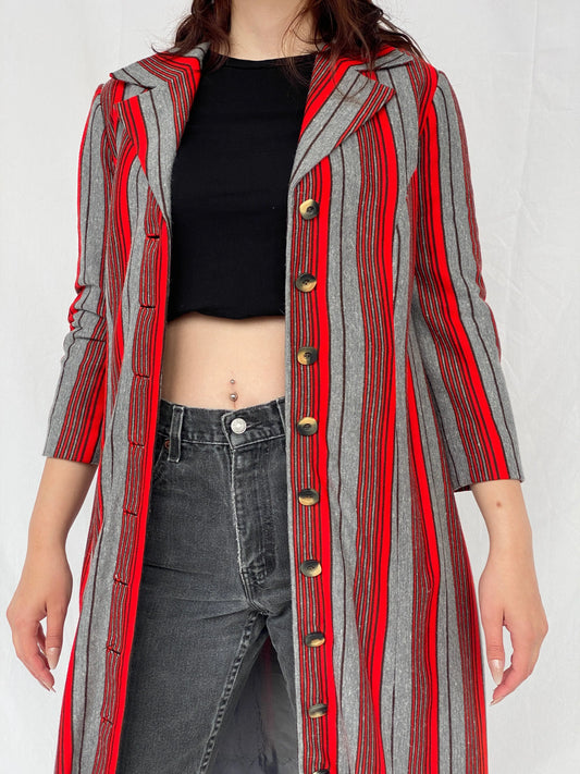 Y2K Red & Gray Striped Long Blazer - M - Balagan Vintage Blazer 00s, Ayah, blazer, Coats&Jackets, Deals, Women's Blazers
