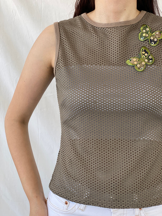 Y2K Red Herring Perforated Mesh Sleeveless Top - L - Balagan Vintage Sleeveless Top 00s, Ayah, beaded, NEW IN, summer, women top