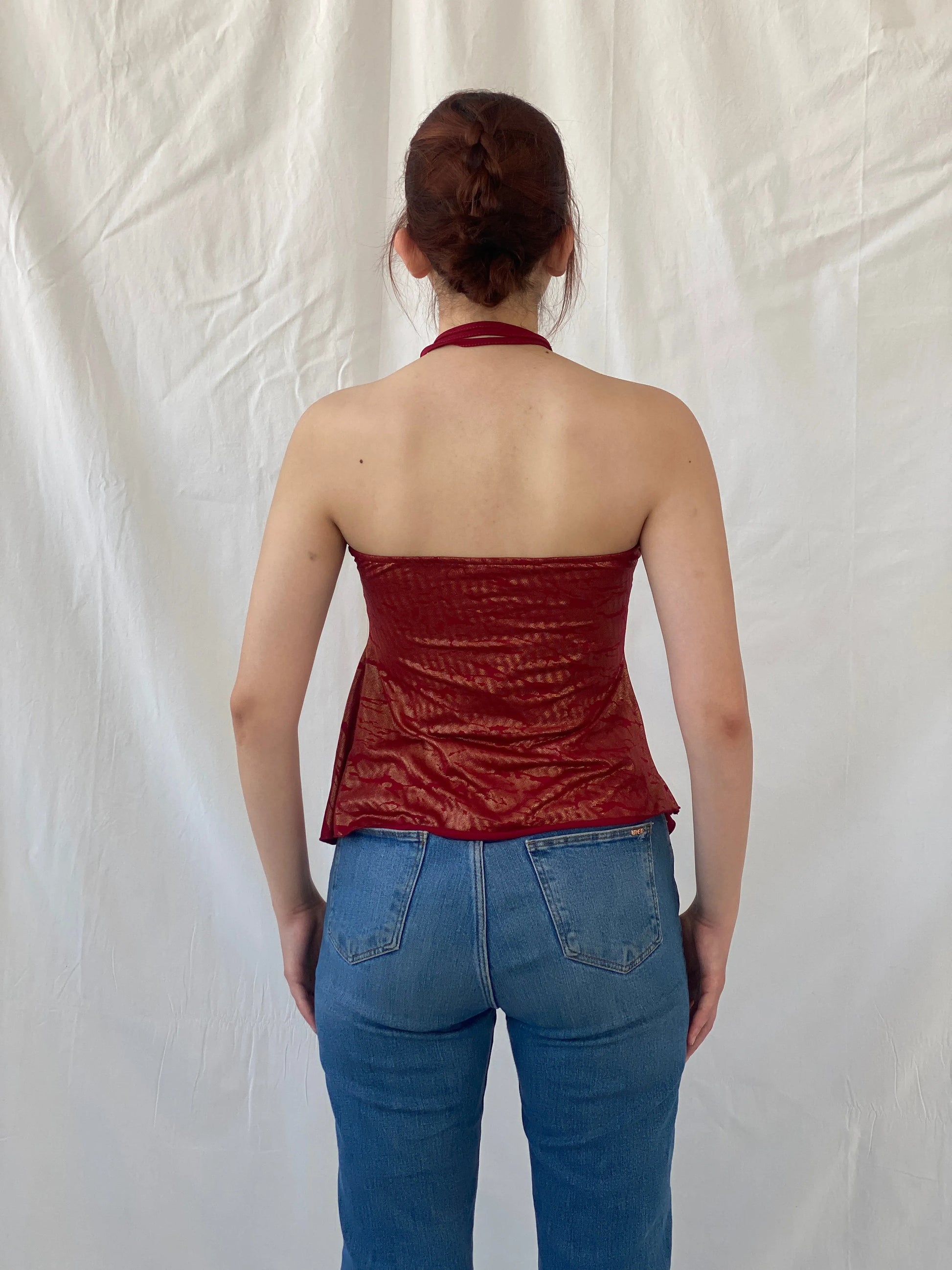 Y2K Red Metallic Gold Fairy Core Halter Top - M - Balagan Vintage Halter Top 00s, Ayah, halter top, women top