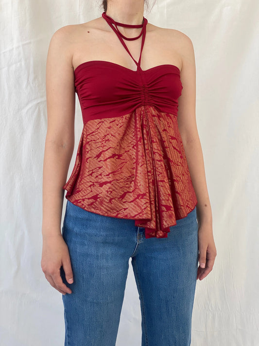 Y2K Red Metallic Gold Fairy Core Halter Top - M - Balagan Vintage Halter Top 00s, Ayah, halter top, women top