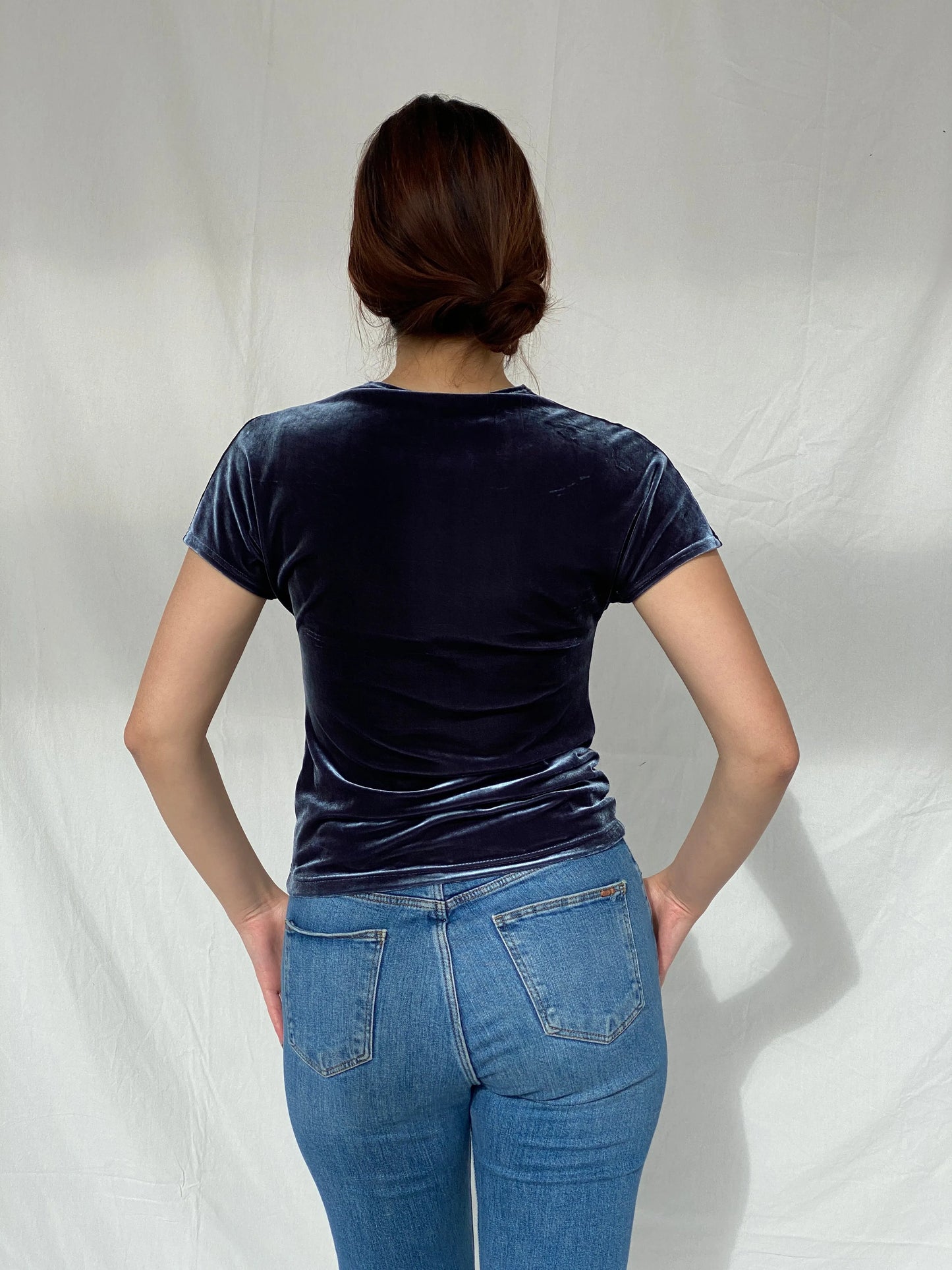 Y2K Référeuce Velvet Half Sleeve Top - M - Balagan Vintage Half Sleeve Top 00s, 90s, Ayah, velvet top