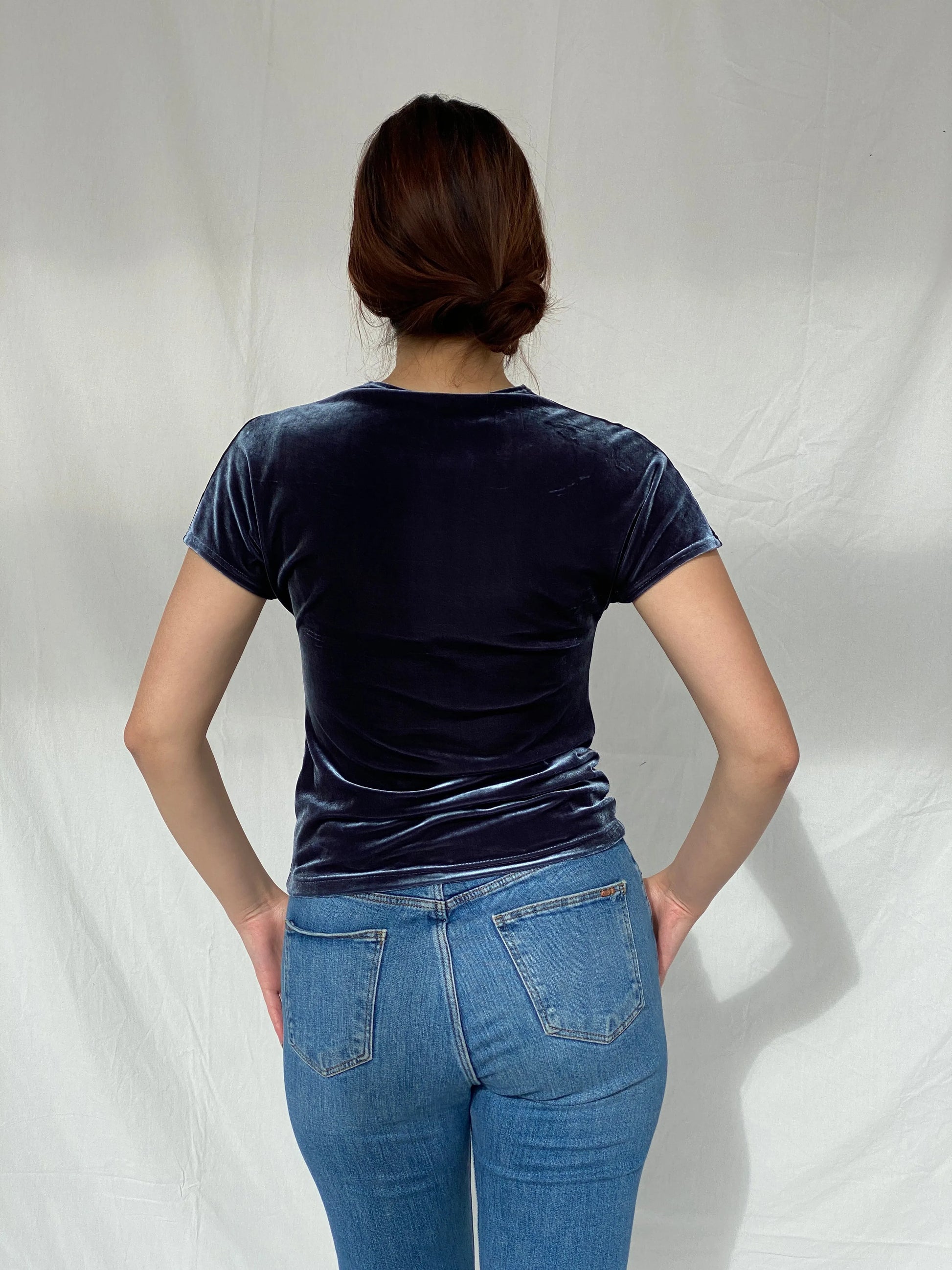 Y2K Référeuce Velvet Half Sleeve Top - M - Balagan Vintage Half Sleeve Top 00s, 90s, Ayah, velvet top
