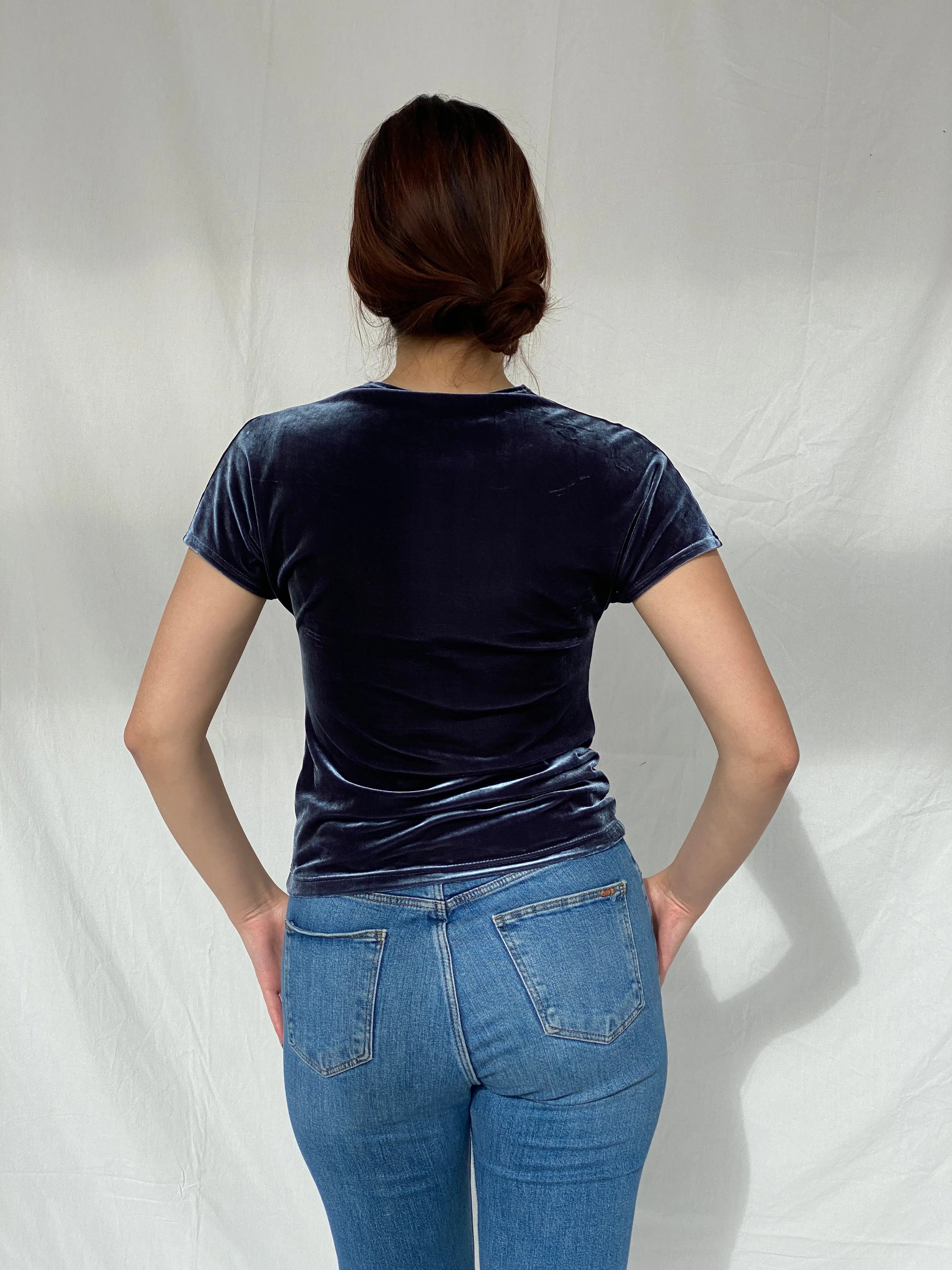 Y2K Référeuce Velvet Half Sleeve Top - M - Balagan Vintage Half Sleeve Top 00s, 90s, Ayah, velvet top