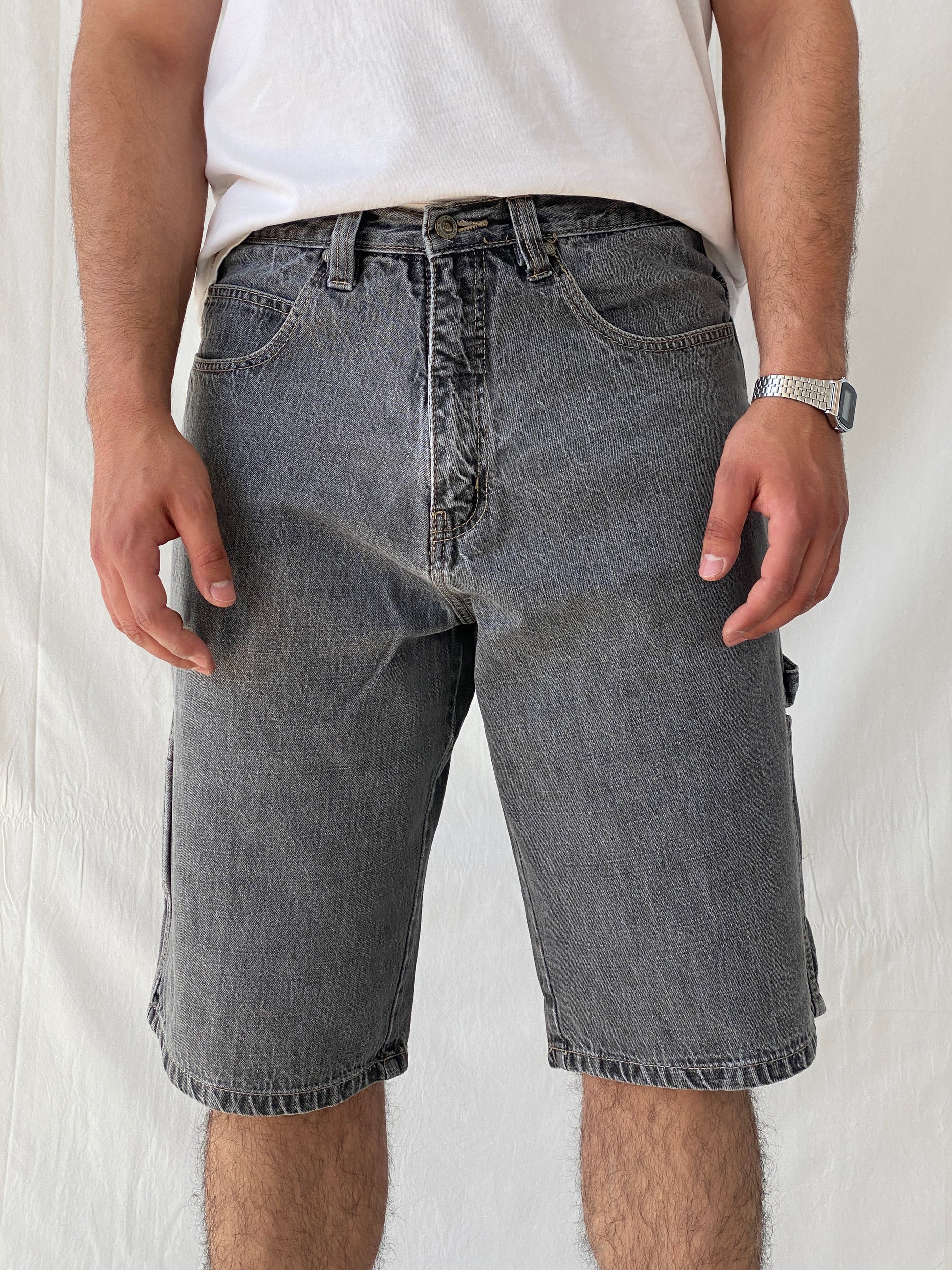 Y2K ROCAWEAR Washed Black Denim Shorts Streetwear Utility Gray Hip Hop Jorts - Balagan Vintage Shorts 00s, 90s, denim, HipHop, hiphop jeans, jeans, NEW IN, Ramez, shorts, streetwear