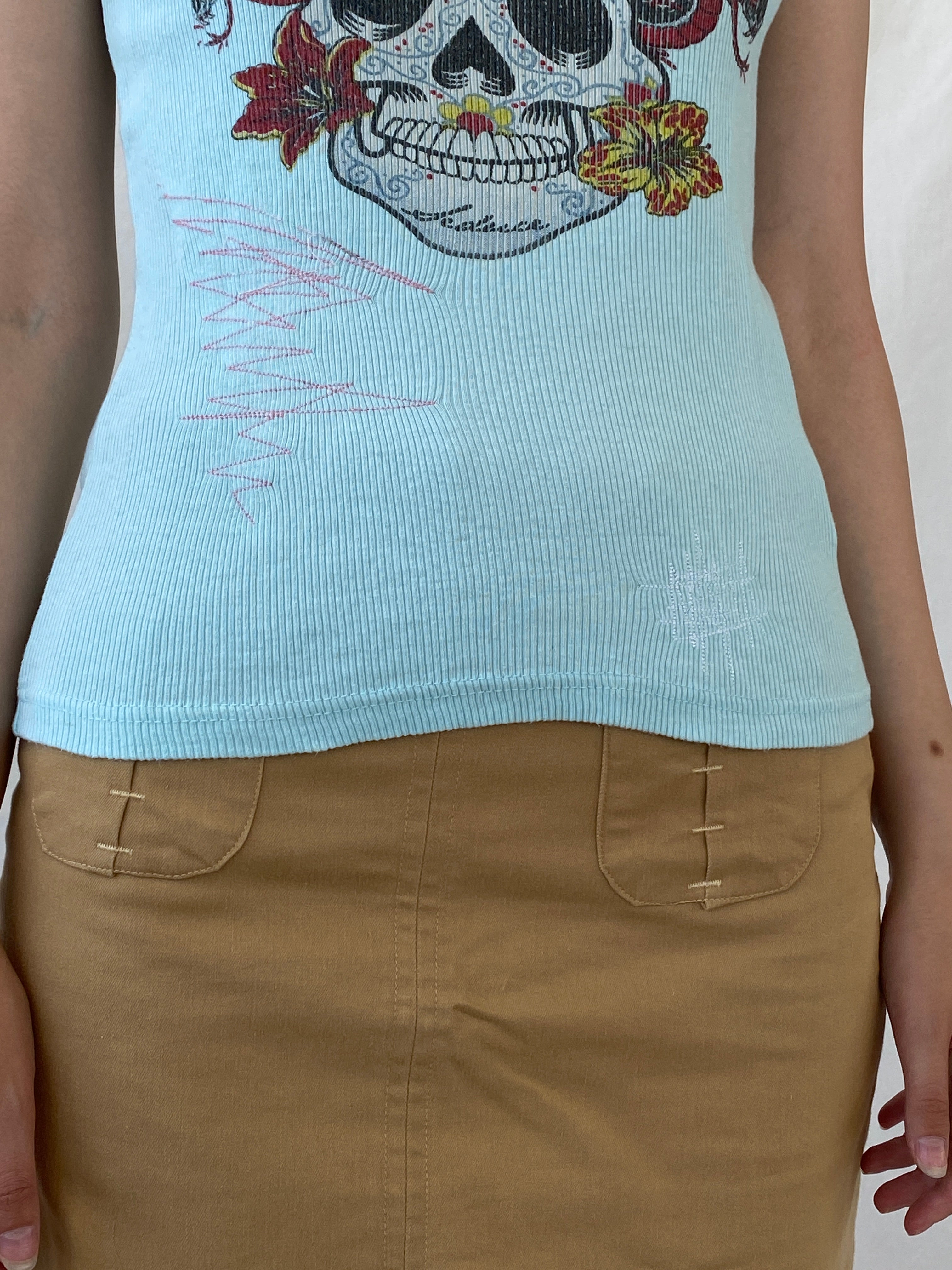 Y2K Seduce Blue Graphic Ribbed Tank Top - S - Balagan Vintage Sleeveless Top 00s, Ayah, NEW IN, summer, women top