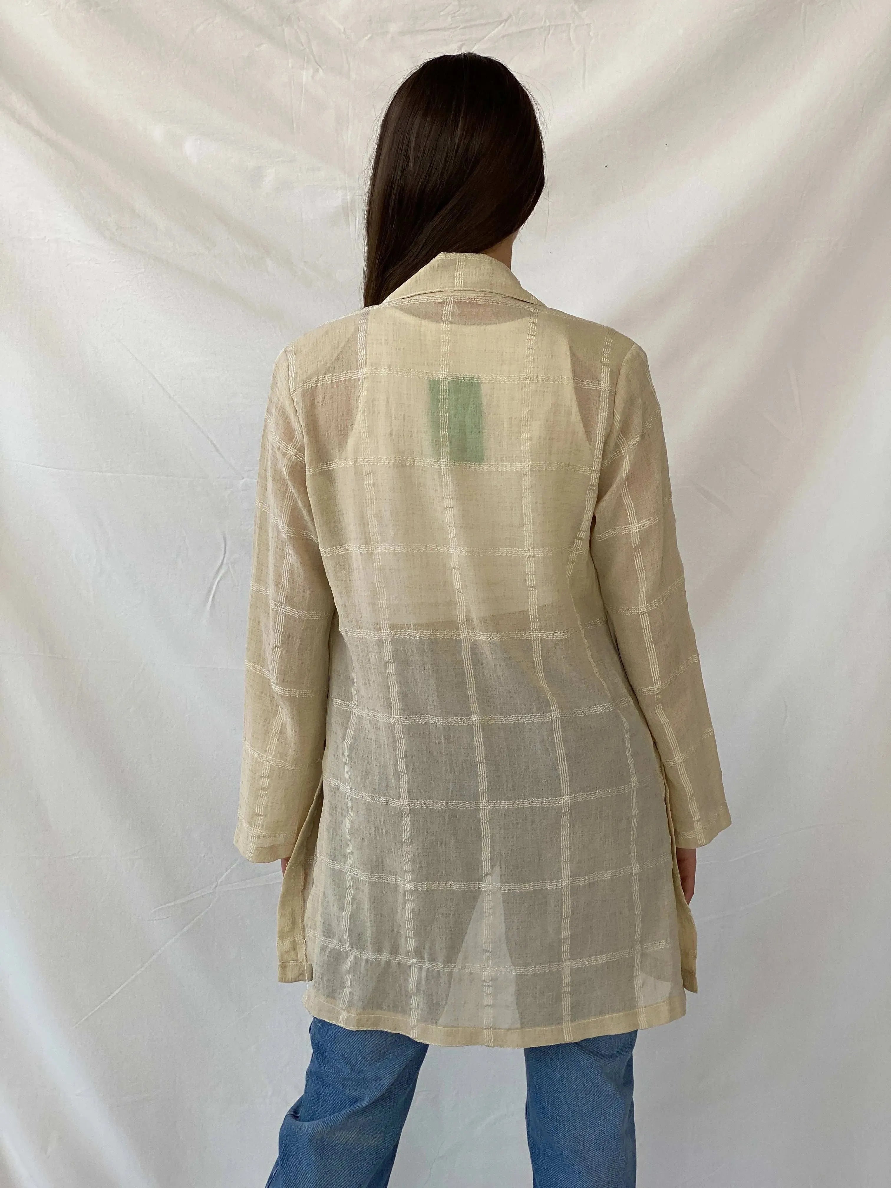 Y2K Selent Sheer Checkered Beige Cardigan - M - Balagan Vintage Cardigan 00s, Deals, Mira, winter, women top