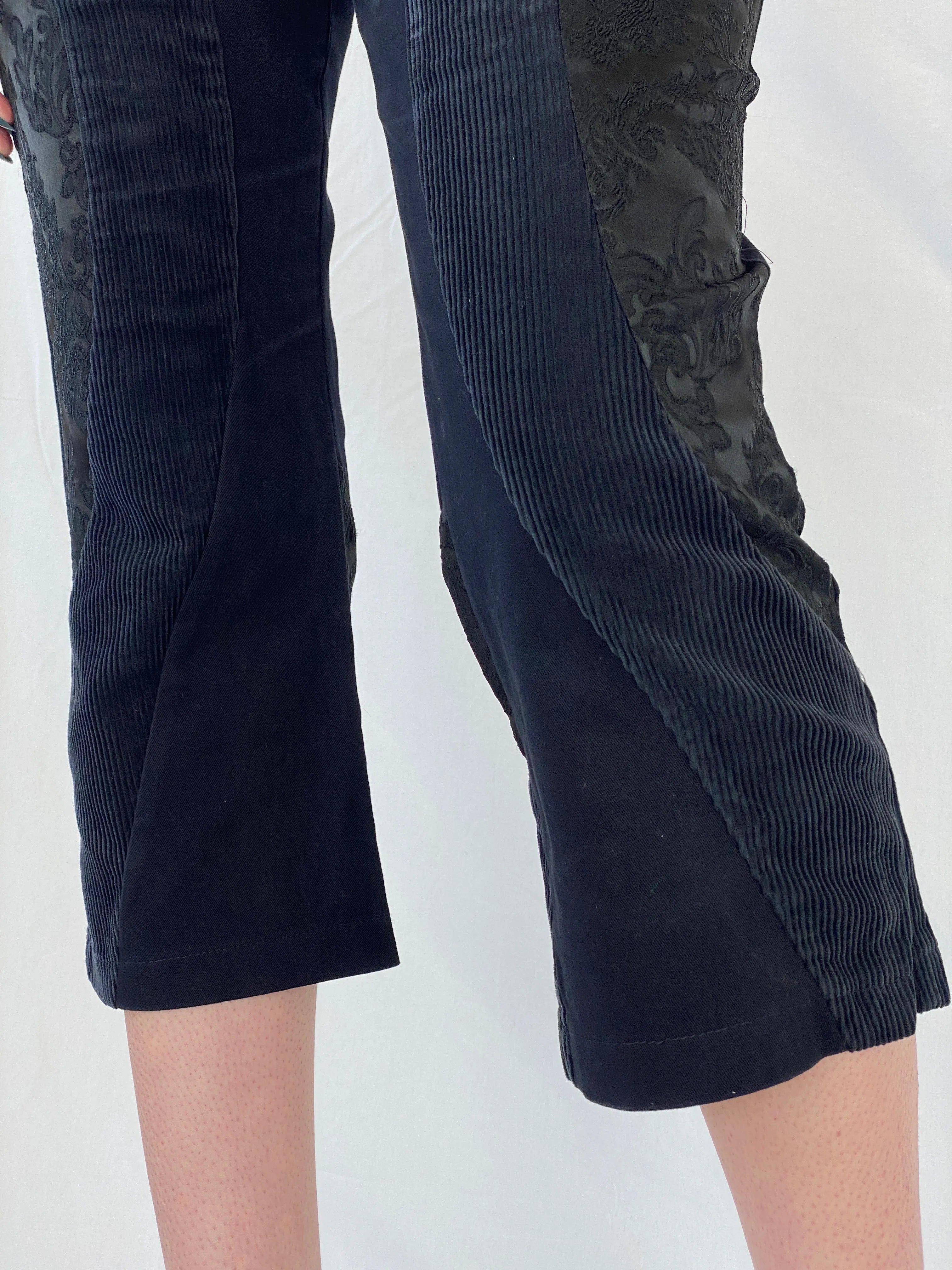 Y2K Sfarzo Milano Black Corduroy Patched Capri Pants - 44EUR - Balagan Vintage Pants Ayah, Capris, corduroy, pants, women pants