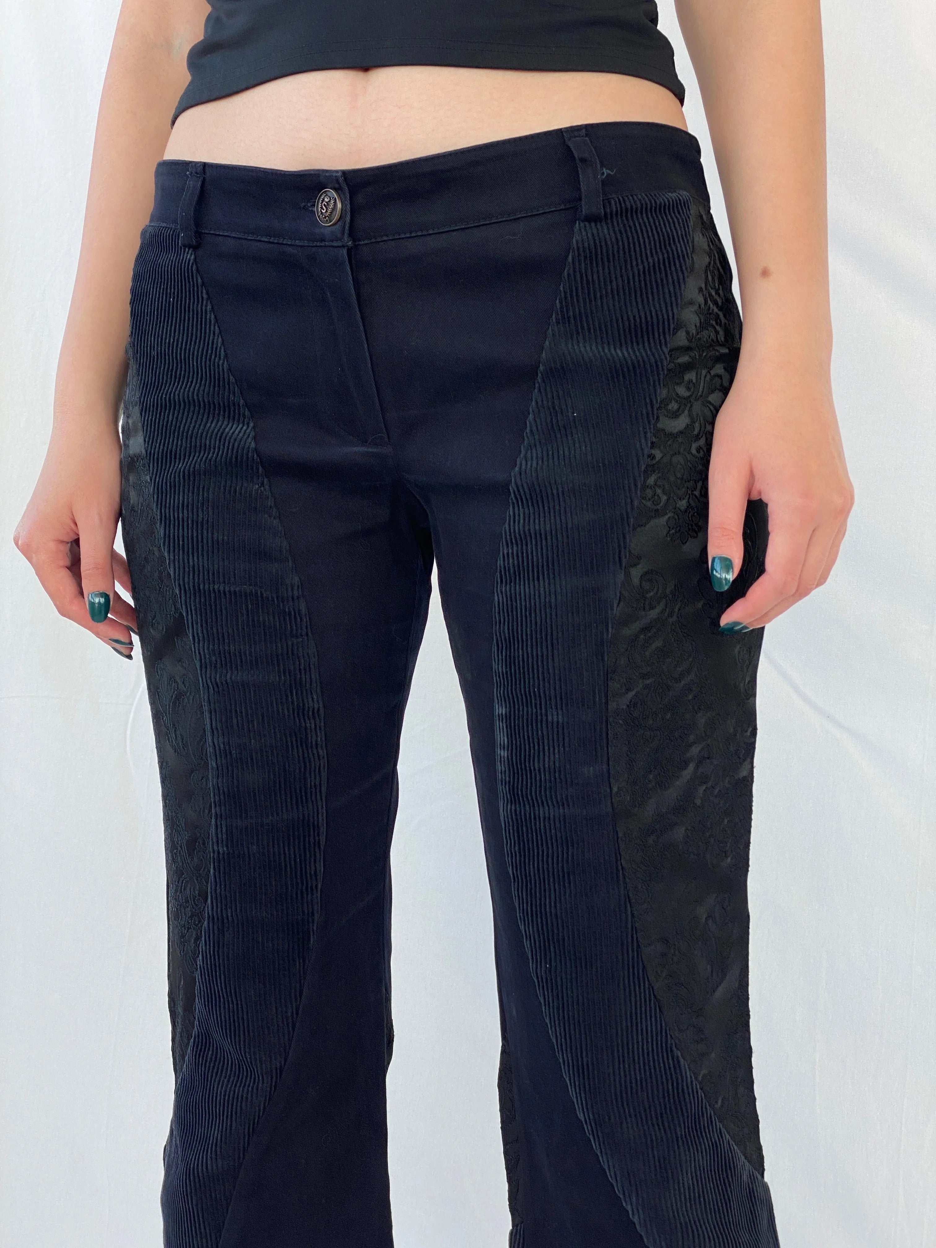 Y2K Sfarzo Milano Black Corduroy Patched Capri Pants - 44EUR - Balagan Vintage Pants Ayah, Capris, corduroy, pants, women pants