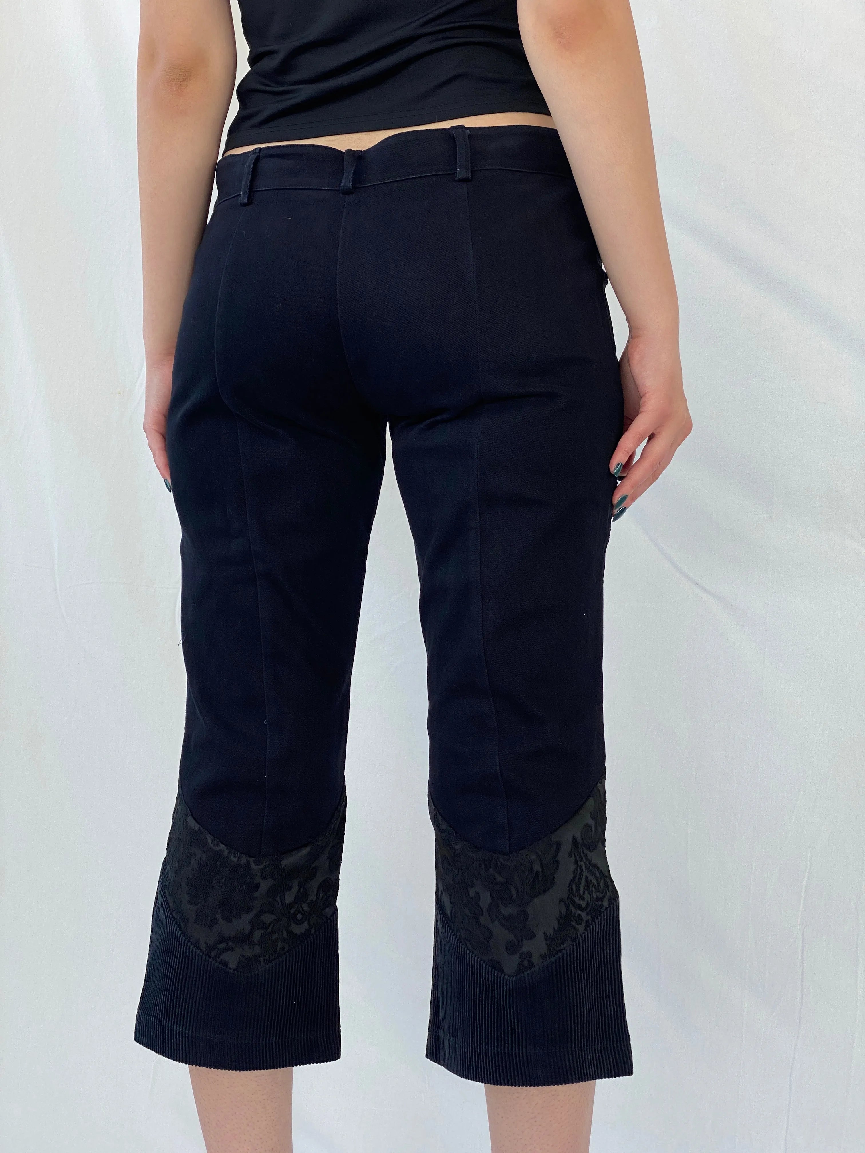 Y2K Sfarzo Milano Black Corduroy Patched Capri Pants - 44EUR - Balagan Vintage Pants Ayah, Capris, corduroy, pants, women pants